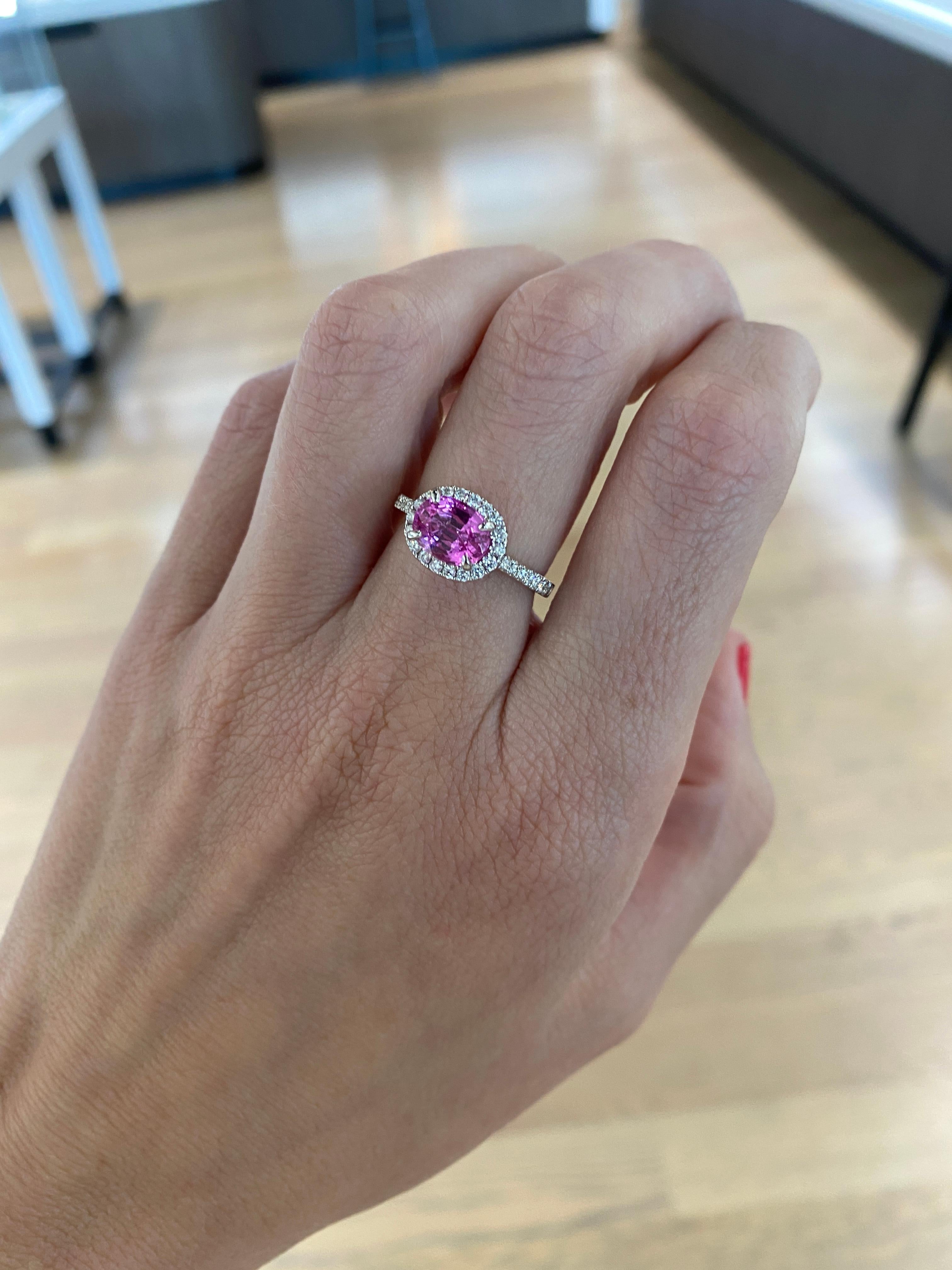 2.02 Carat Oval Pink Sapphire w 0.38ctw Round Diamonds Accents Cocktail Ring For Sale 7