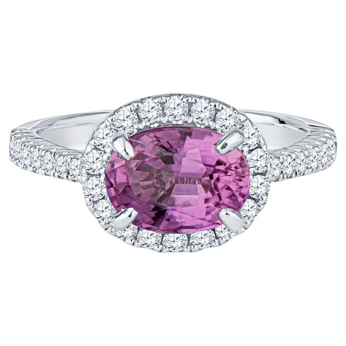 2.02 Carat Oval Pink Sapphire w 0.38ctw Round Diamonds Accents Cocktail Ring For Sale