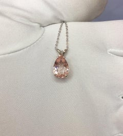 2.02 Carat Peach Pink Orange Morganite Solitaire Pendant 14 Karat Gold Pear Cut