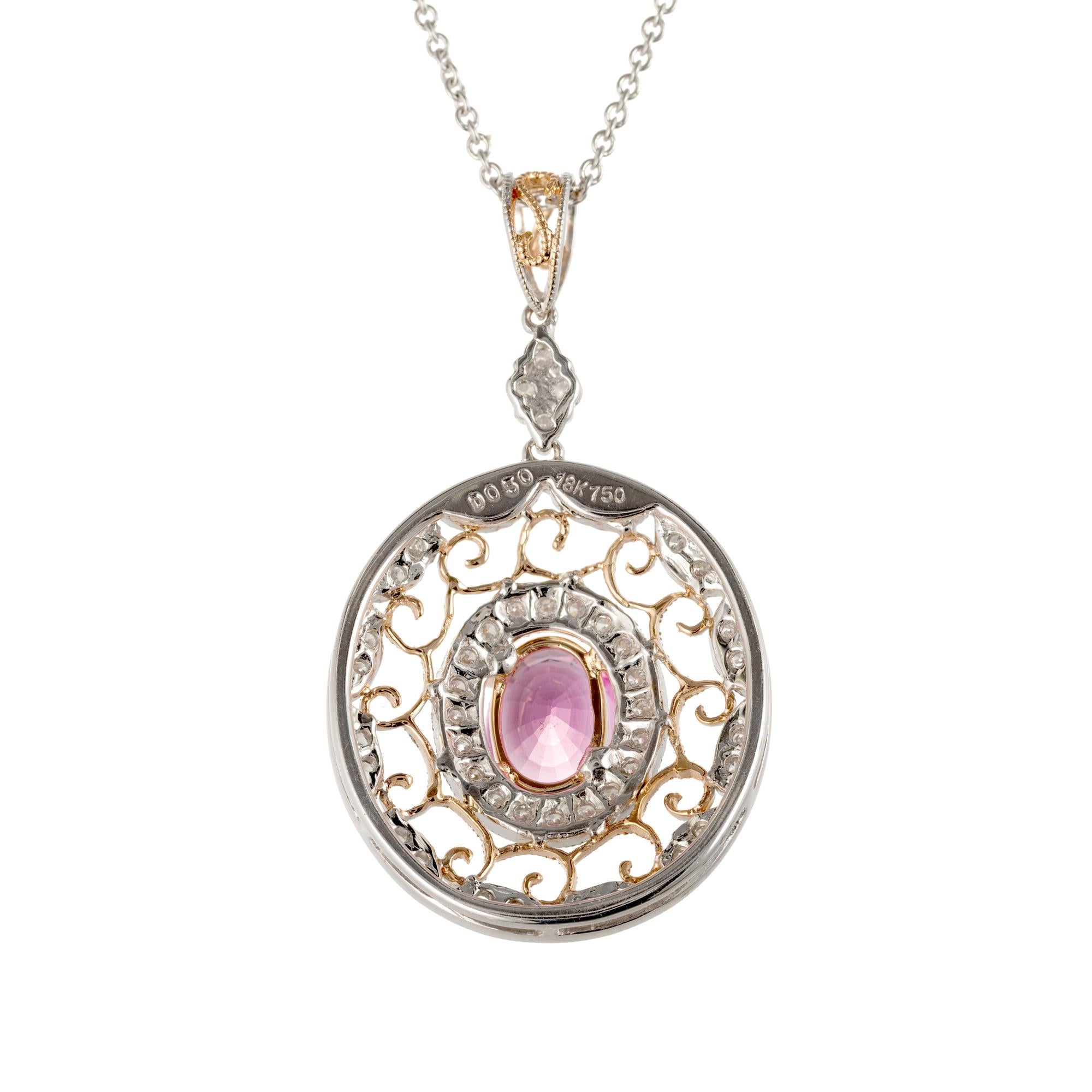 Oval Cut 2.02 Carat Pink Sapphire Diamond Gold Pendant Necklace For Sale