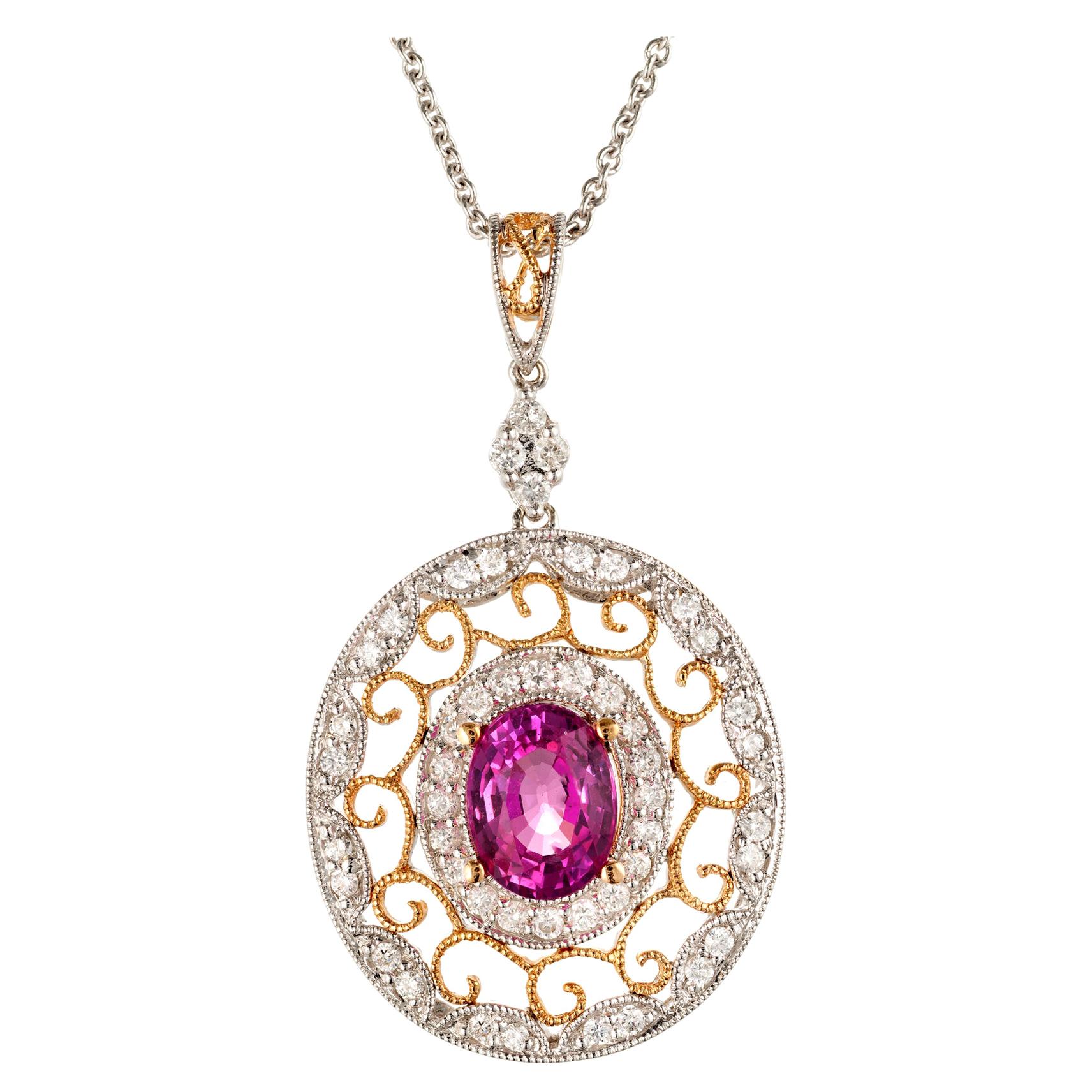 4.2 Carat Diamond and Pink Sapphire White Gold Necklace with Drop