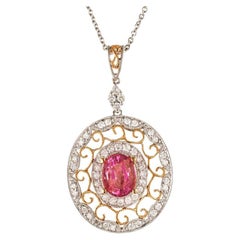 Retro 2.02 Carat Pink Sapphire Diamond Gold Pendant Necklace