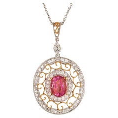 2,02 Karat Rosa Saphir Diamant Gold Anhänger Halskette