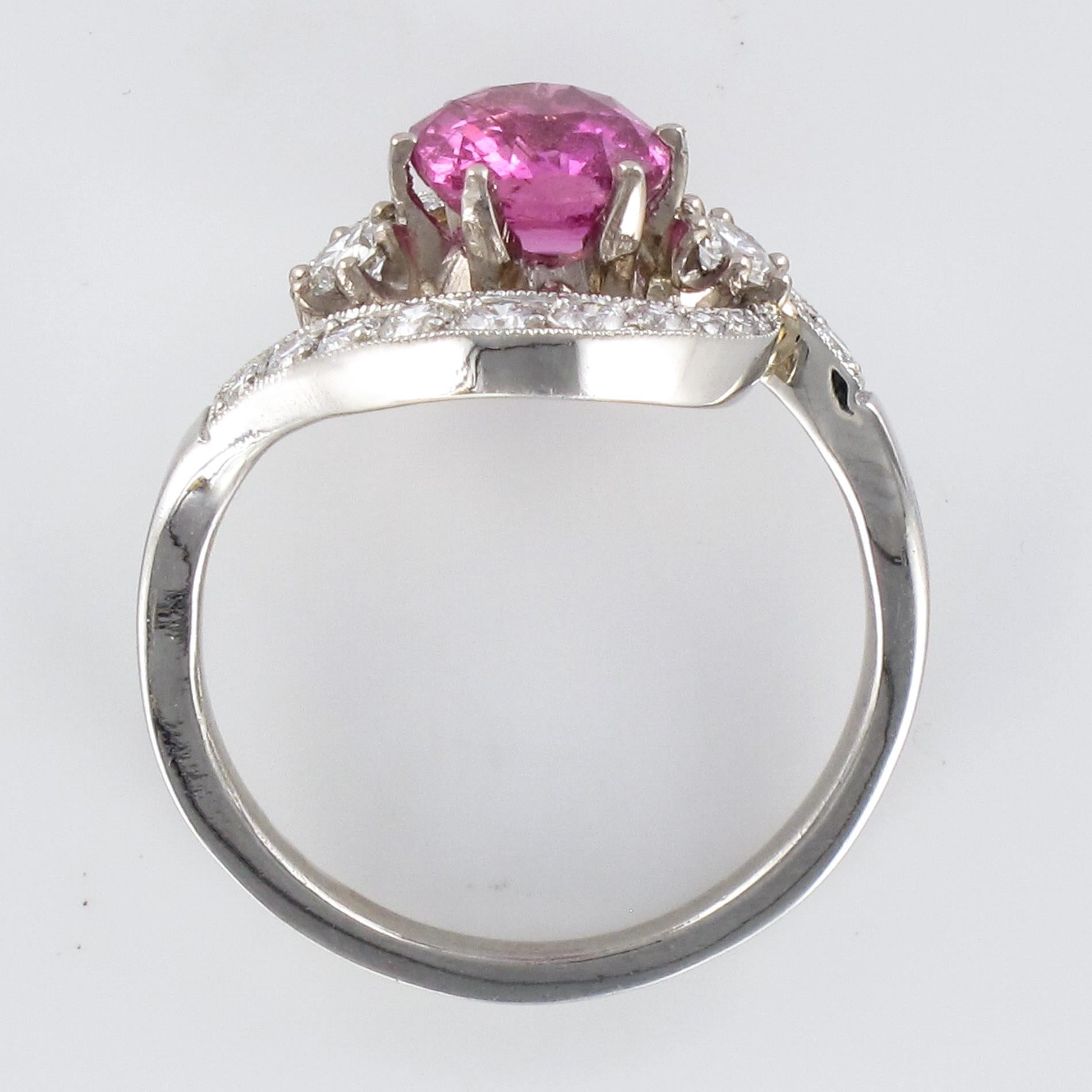 2.02 Carat Pink Sapphire Diamonds 18 Karat White Gold Platinum Swirl Ring 7