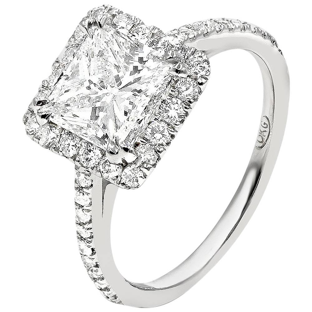 2.02 Carat Princess Cut Engagement Ring For Sale