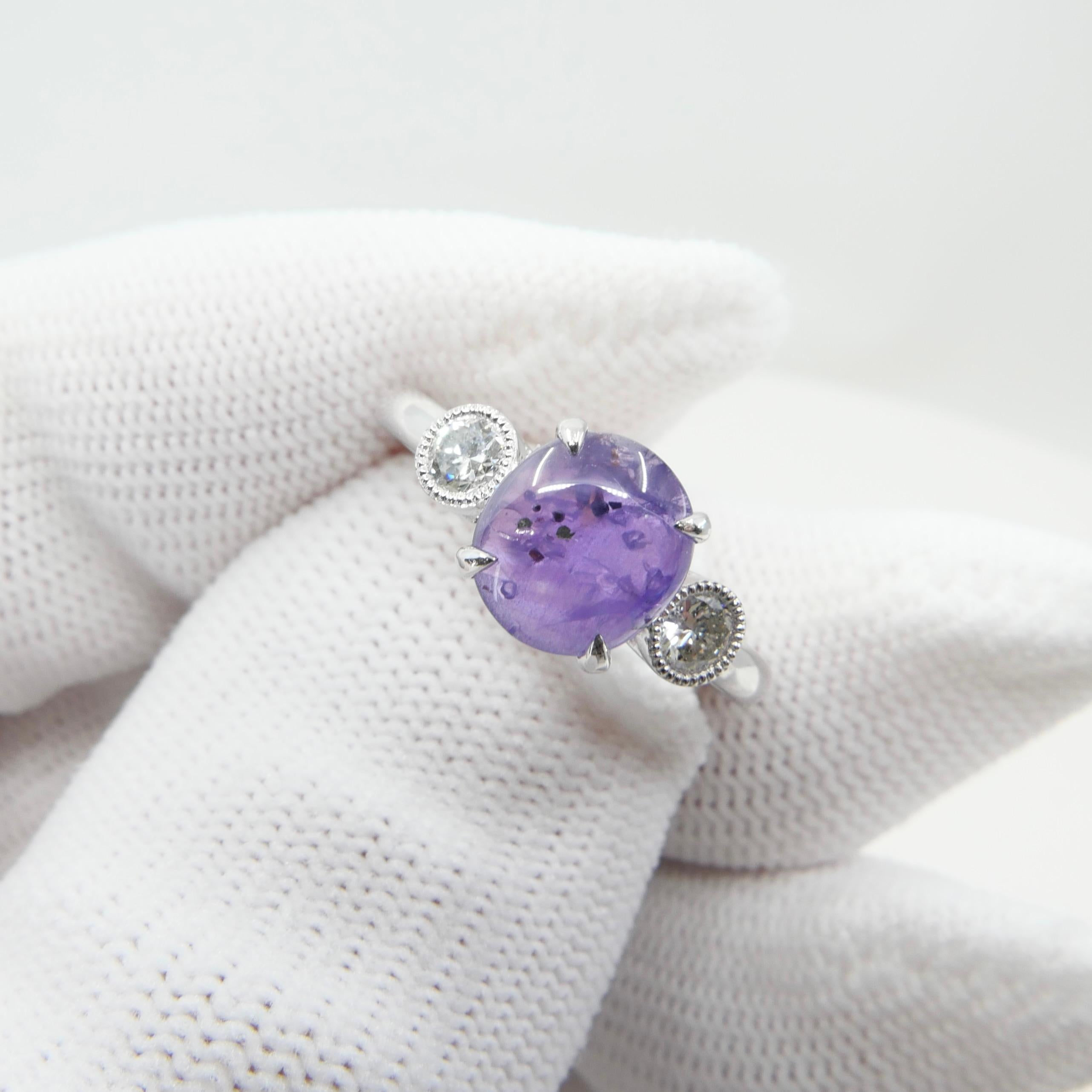 2.02 Carat Purple Star Sapphire & Diamond Ring, Excellent Color & Transparency For Sale 6