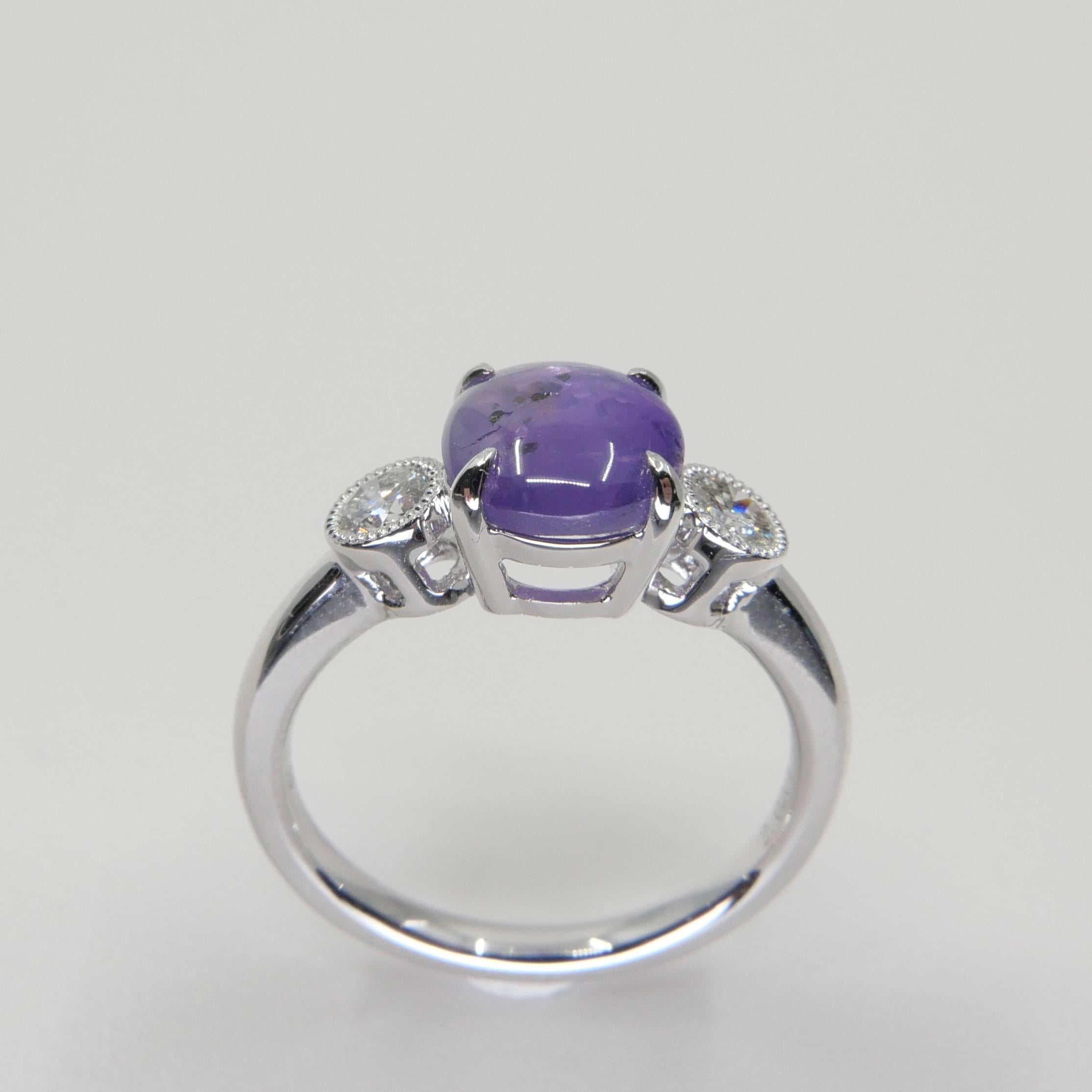 2.02 Carat Purple Star Sapphire & Diamond Ring, Excellent Color & Transparency For Sale 7