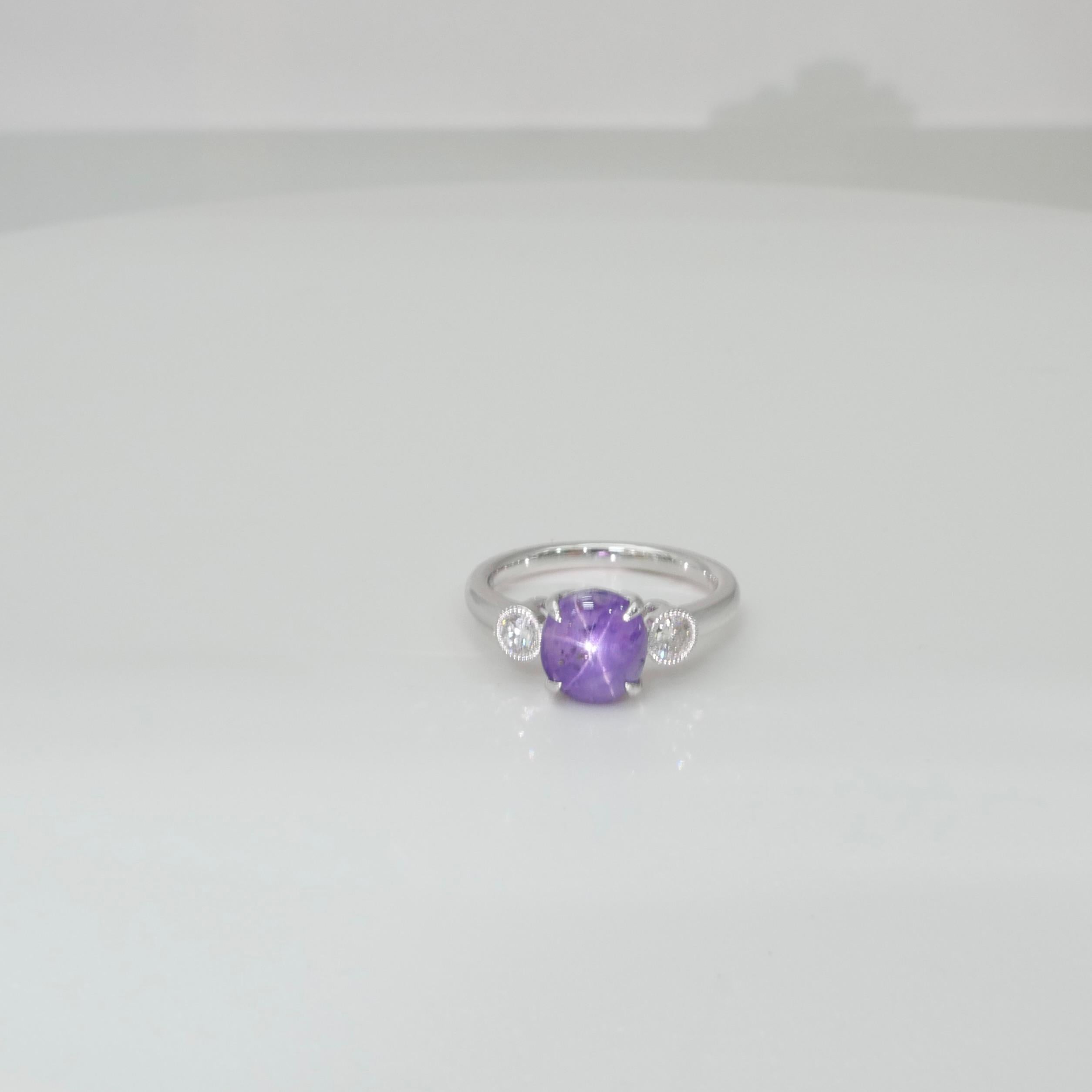 2.02 Carat Purple Star Sapphire & Diamond Ring, Excellent Color & Transparency For Sale 8