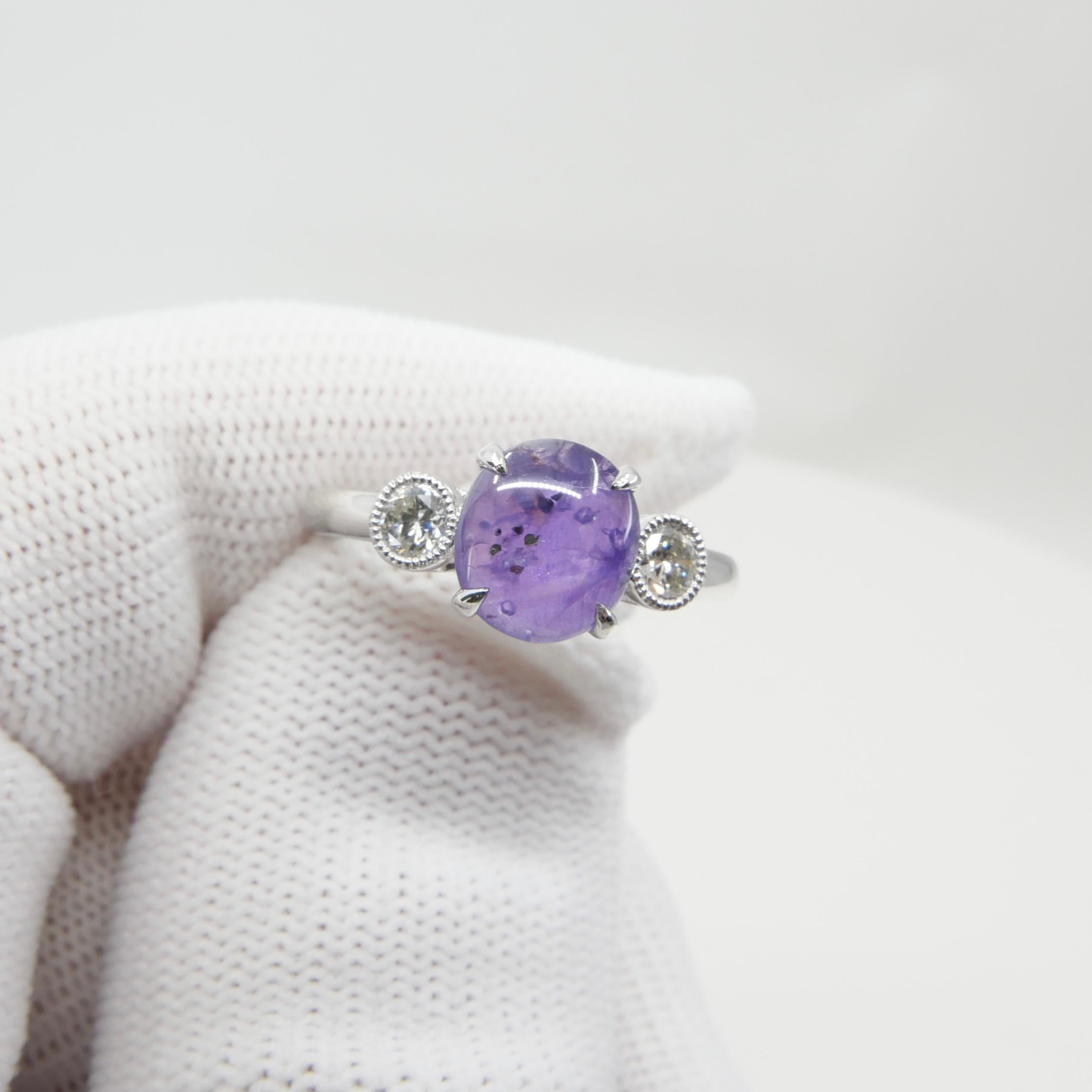 2.02 Carat Purple Star Sapphire & Diamond Ring, Excellent Color & Transparency For Sale 9