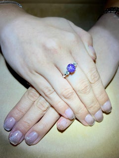 2.02 Carat Purple Star Sapphire & Diamond Ring, Excellent Color & Transparency