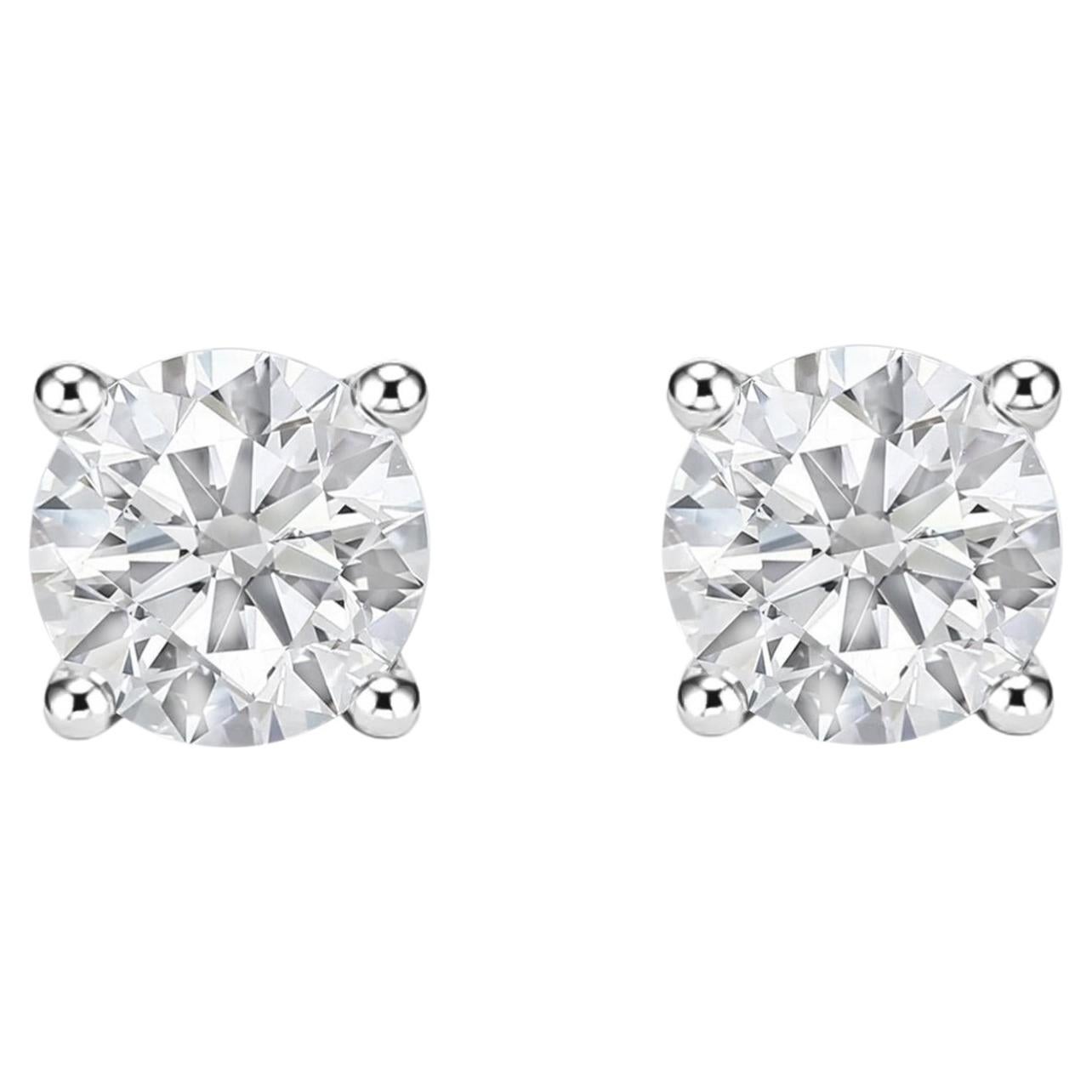 2.02 Carat Round Cut Diamond Earrings 18K White Gold Classic Solitaire Studs