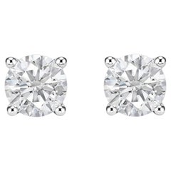 2.02 Carat Round Cut Diamond Earrings 18K White Gold Classic Solitaire Studs