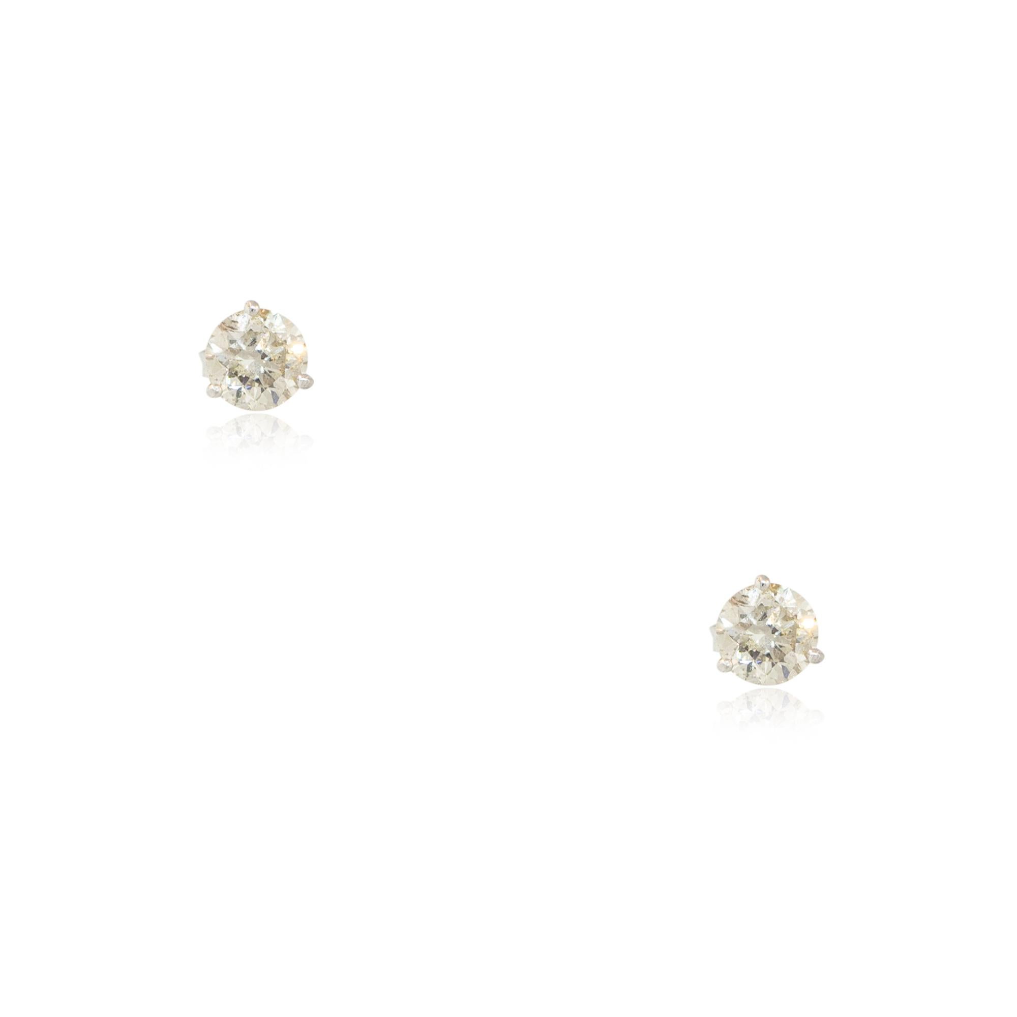 Women's or Men's 2.02 Carat Round Diamond Stud Earrings 14 Karat In Stock  For Sale