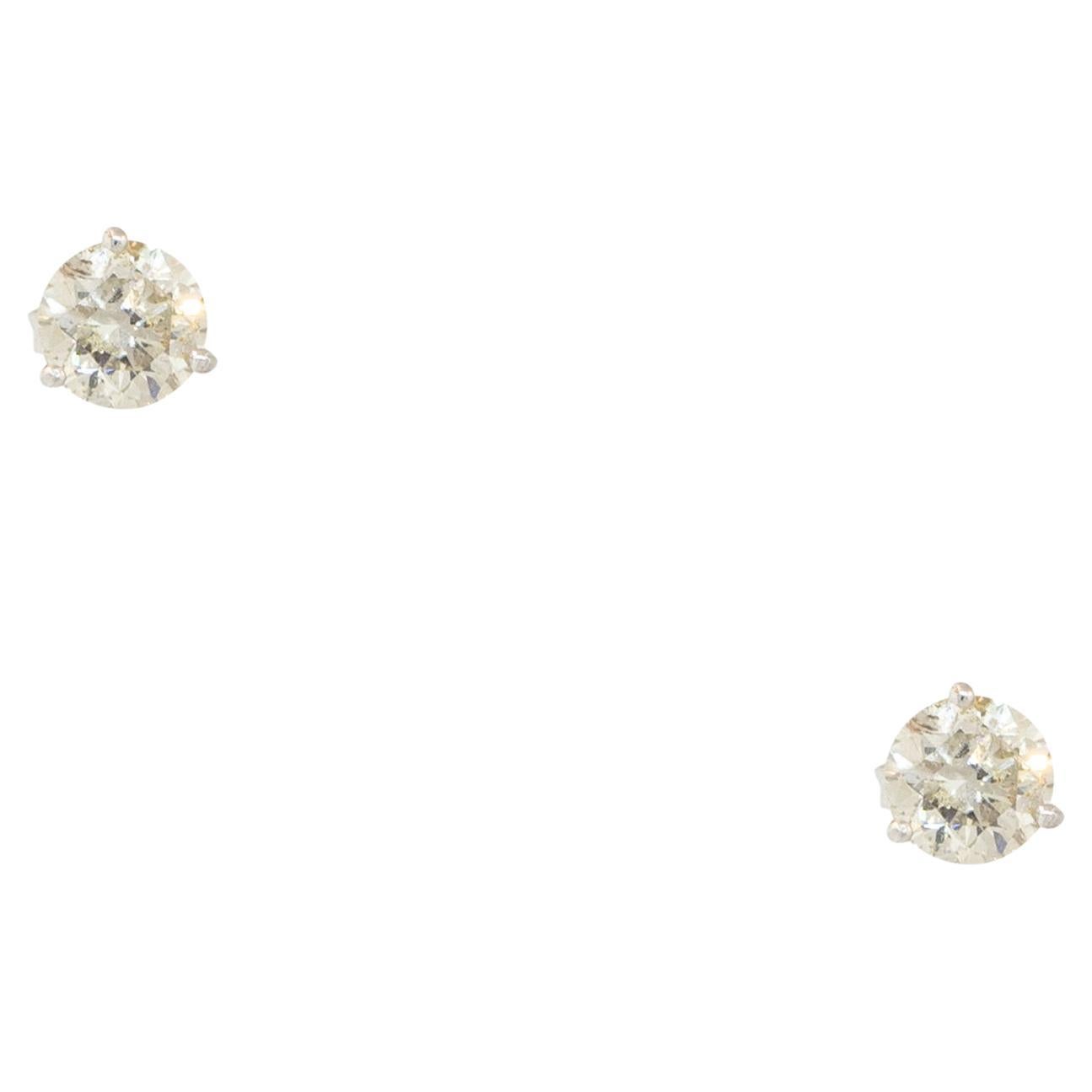 2.02 Carat Round Diamond Stud Earrings 14 Karat In Stock 