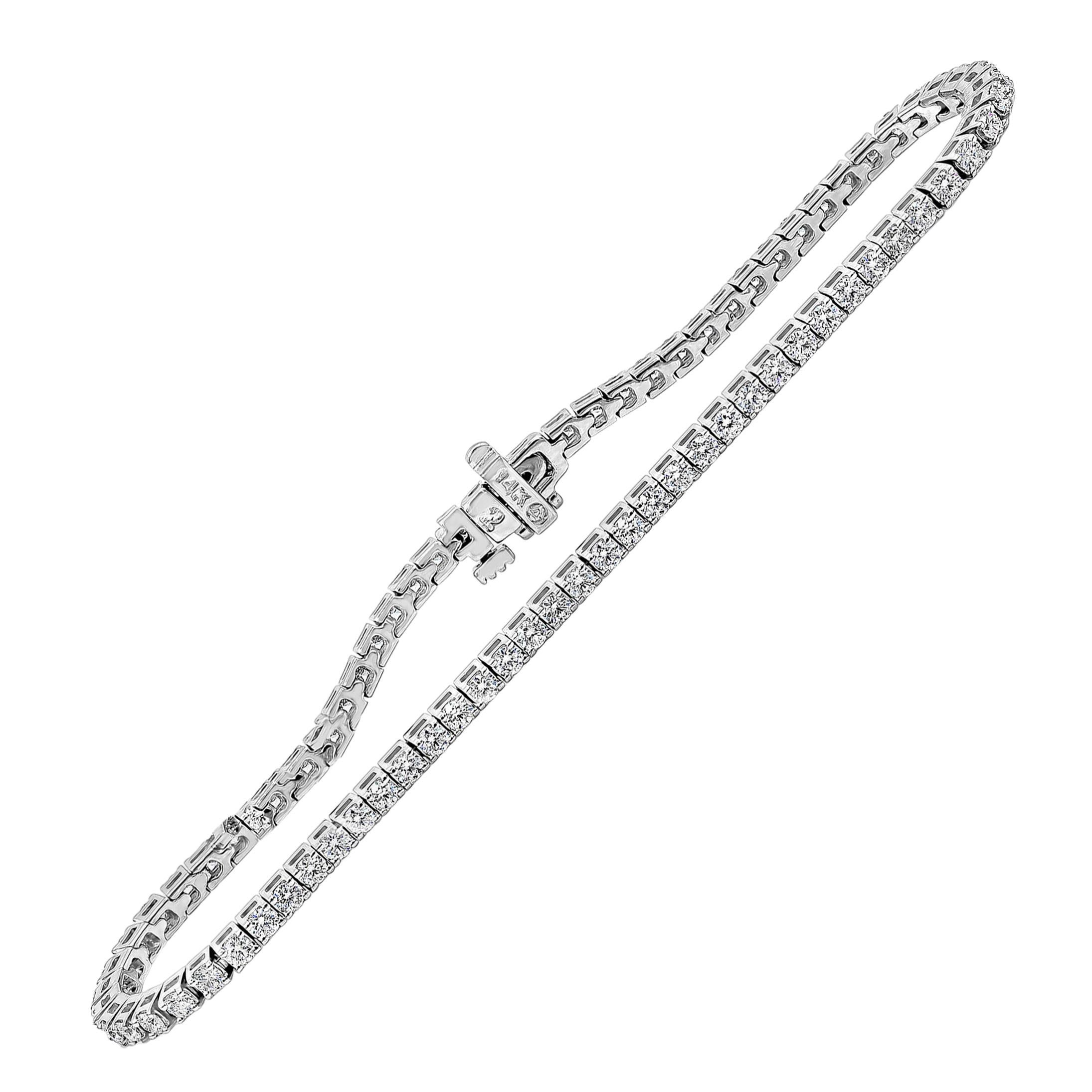 Roman Malakov 2.02 Carat Round Diamond Tennis Bracelet in 14 Karat White Gold For Sale