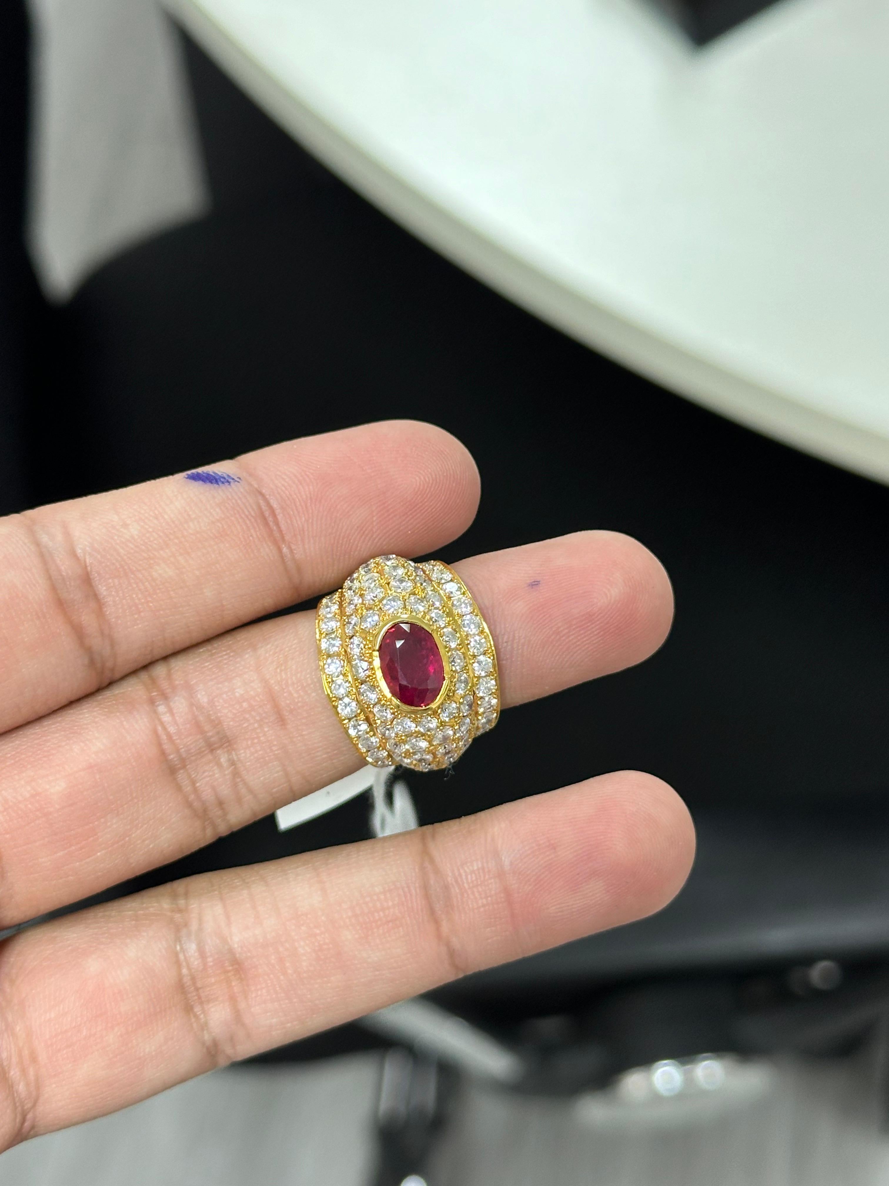 Oval Cut 2.02 Carat Thai Ruby & Diamond 18K Gold Ring For Sale