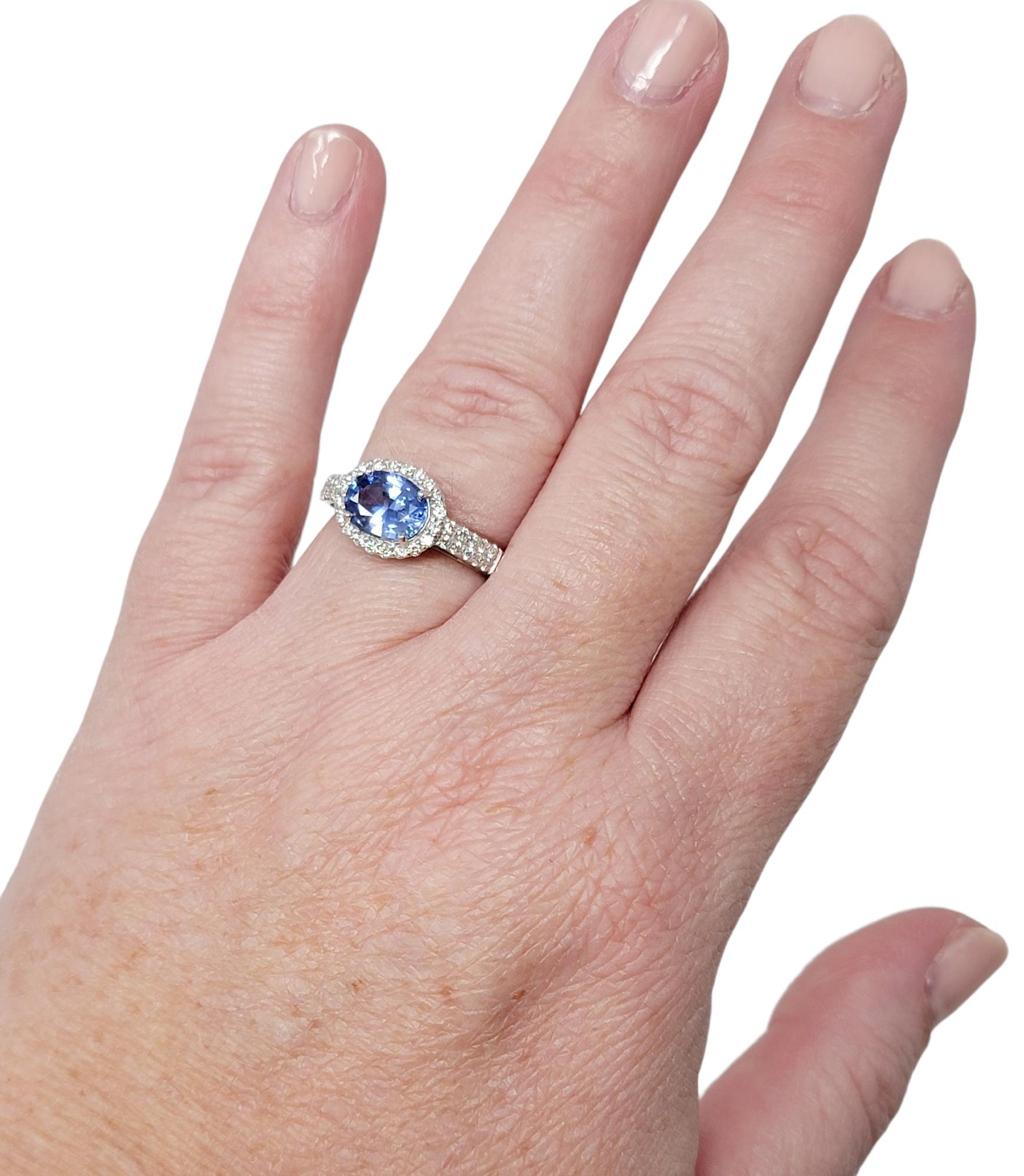 2.02 Carat Total Oval Ceylon Sapphire and Diamond Band Ring 18 Karat White Gold For Sale 3