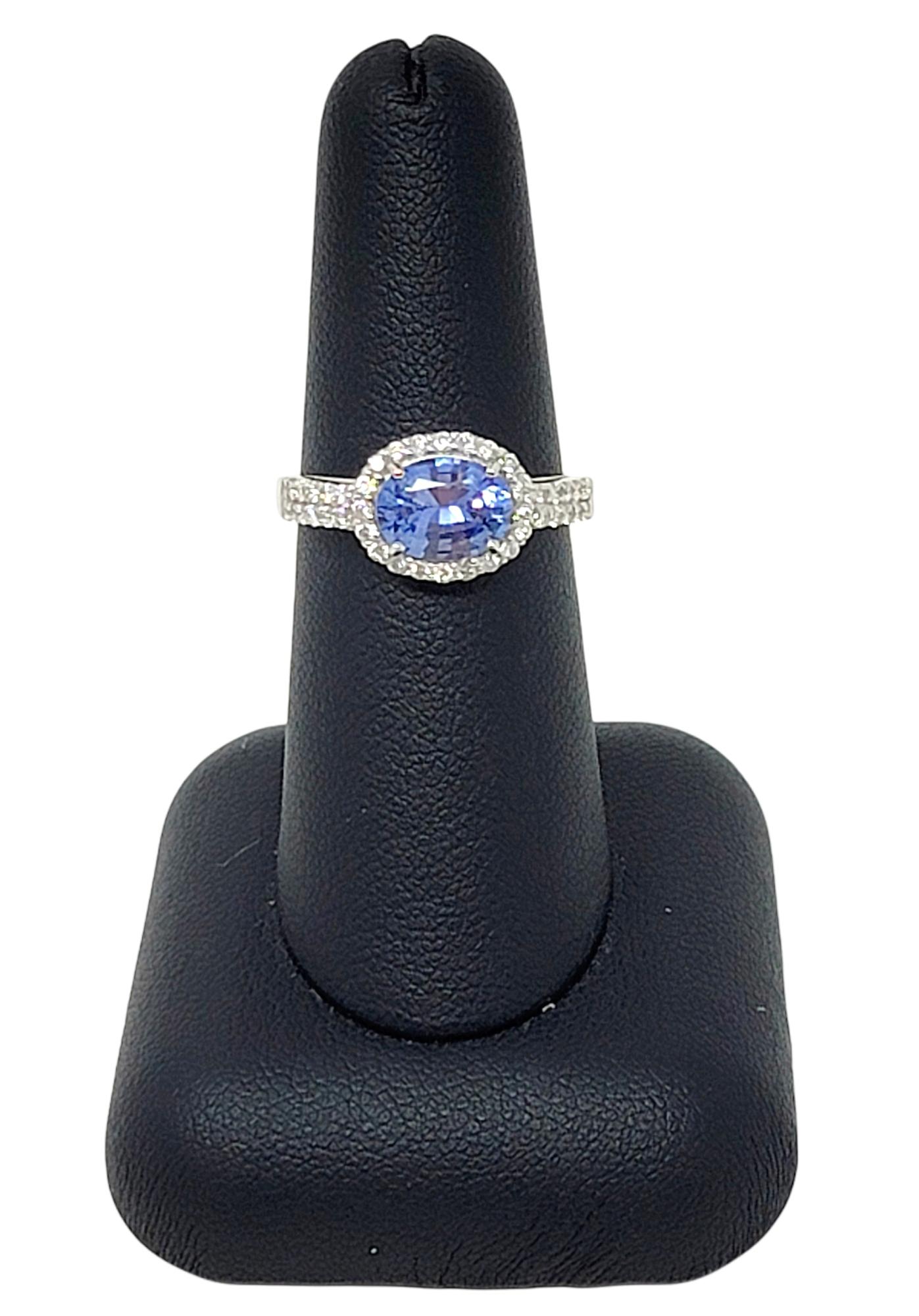 2.02 Carat Total Oval Ceylon Sapphire and Diamond Band Ring 18 Karat White Gold For Sale 4