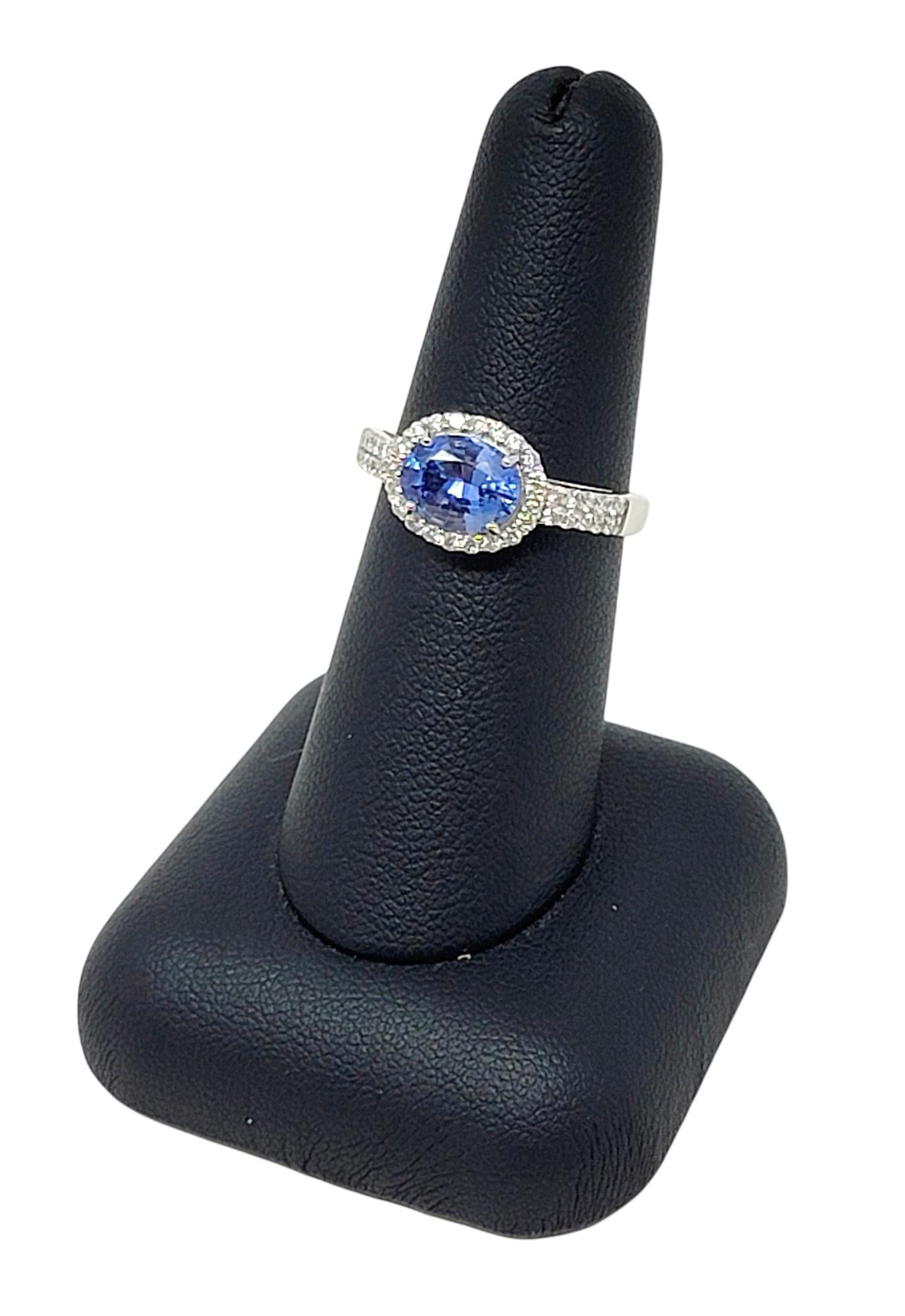 2.02 Carat Total Oval Ceylon Sapphire and Diamond Band Ring 18 Karat White Gold For Sale 5