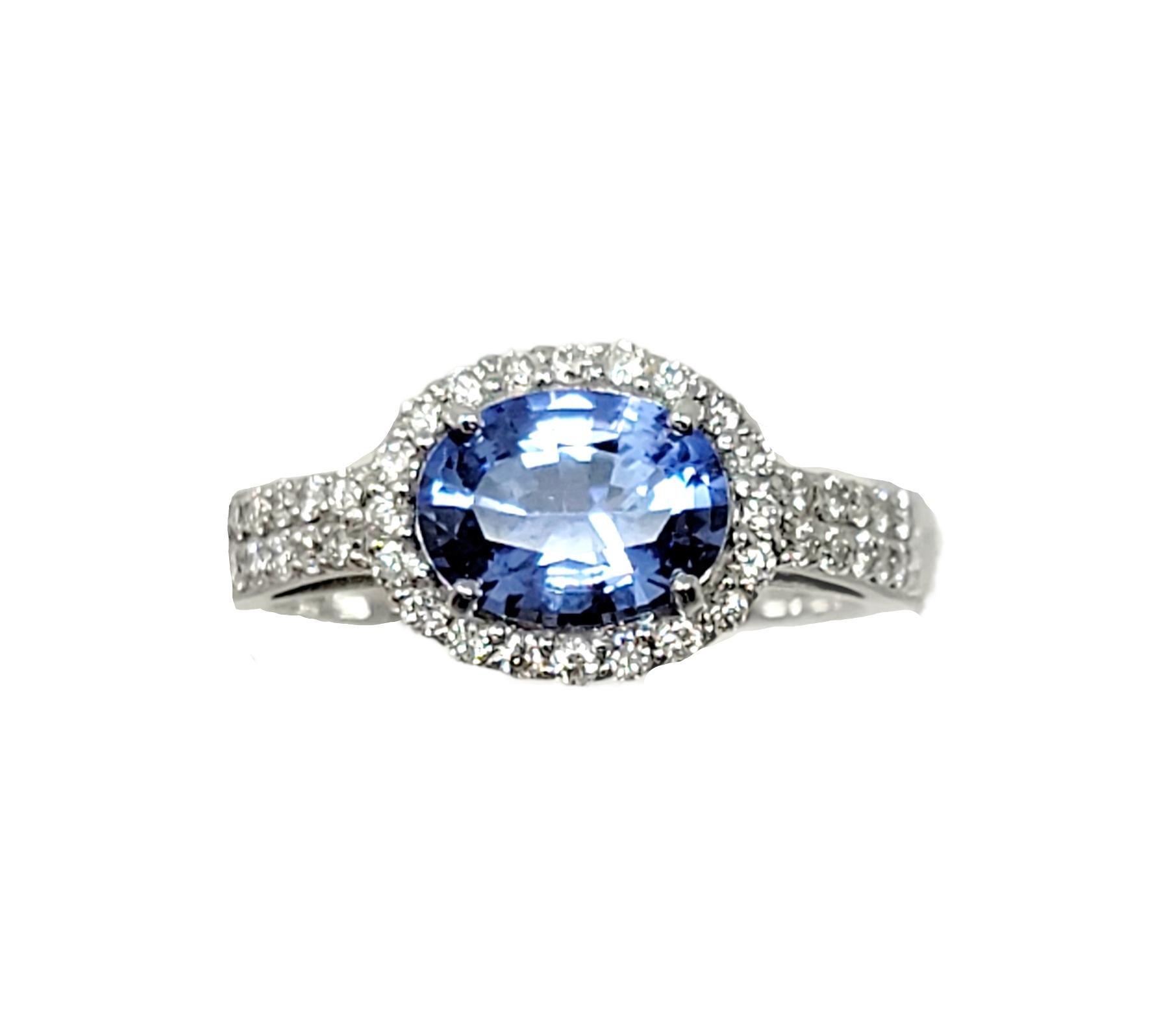 Oval Cut 2.02 Carat Total Oval Ceylon Sapphire and Diamond Band Ring 18 Karat White Gold For Sale