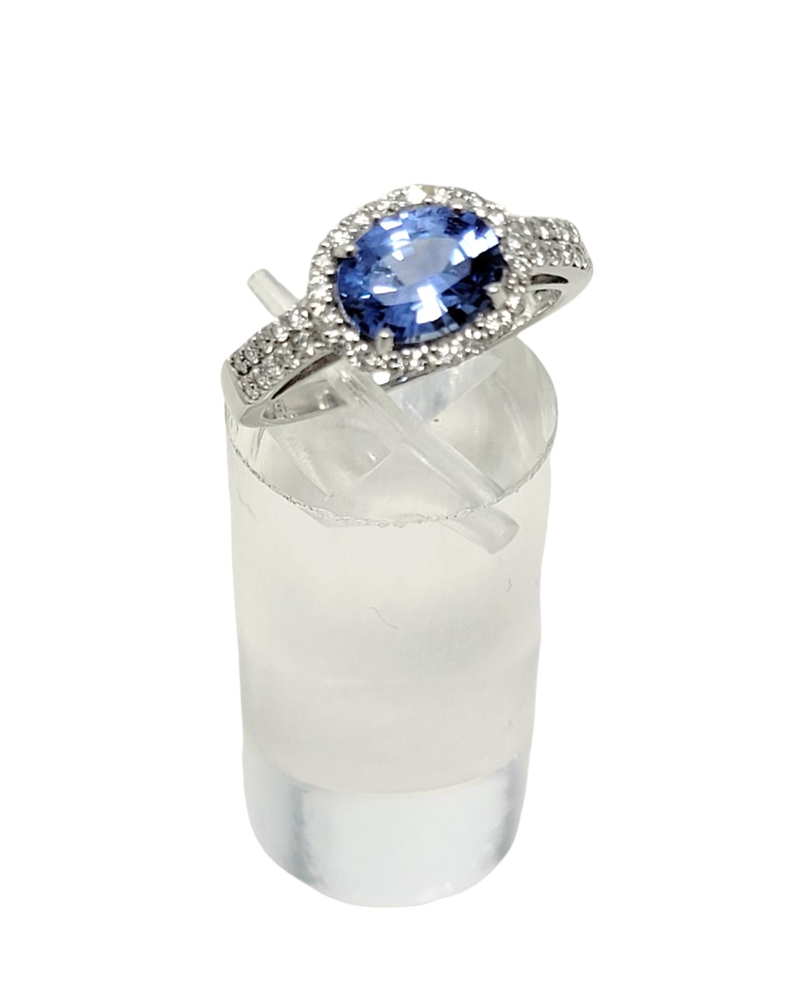 2.02 Carat Total Oval Ceylon Sapphire and Diamond Band Ring 18 Karat White Gold In Good Condition For Sale In Scottsdale, AZ