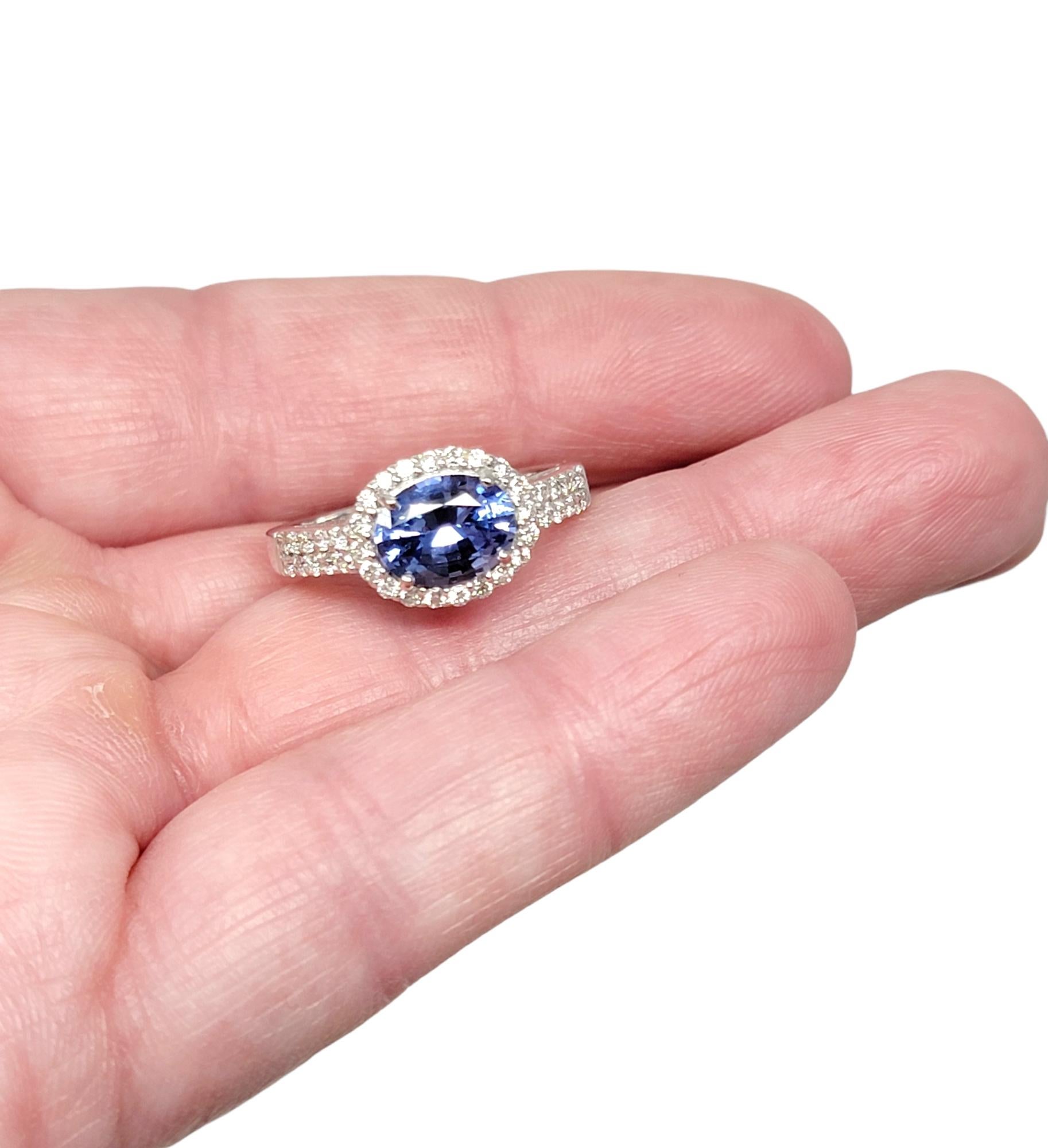Women's 2.02 Carat Total Oval Ceylon Sapphire and Diamond Band Ring 18 Karat White Gold For Sale