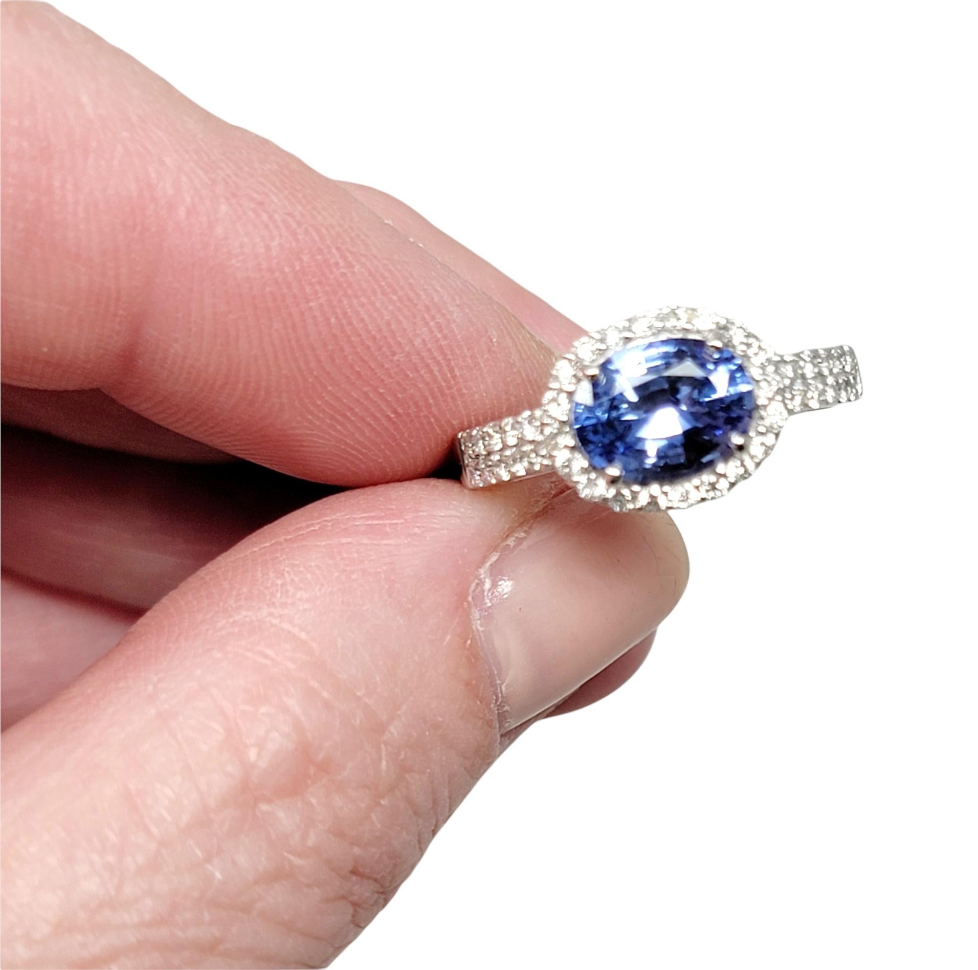 2.02 Carat Total Oval Ceylon Sapphire and Diamond Band Ring 18 Karat White Gold For Sale 1