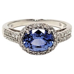 2.02 Carat Total Oval Ceylon Sapphire and Diamond Band Ring 18 Karat White Gold