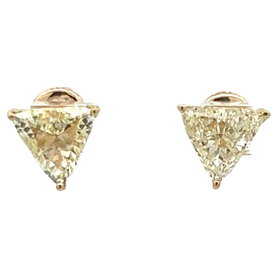 2.02 Carat Triangular Shape Diamond 14 Karat Yellow Gold Stud Earrings