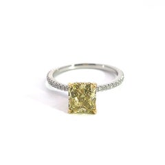 2.02 Carat TW GIA Radiant Cut Fancy Brown Green Yellow Pave Diamond Ring PLT 18K