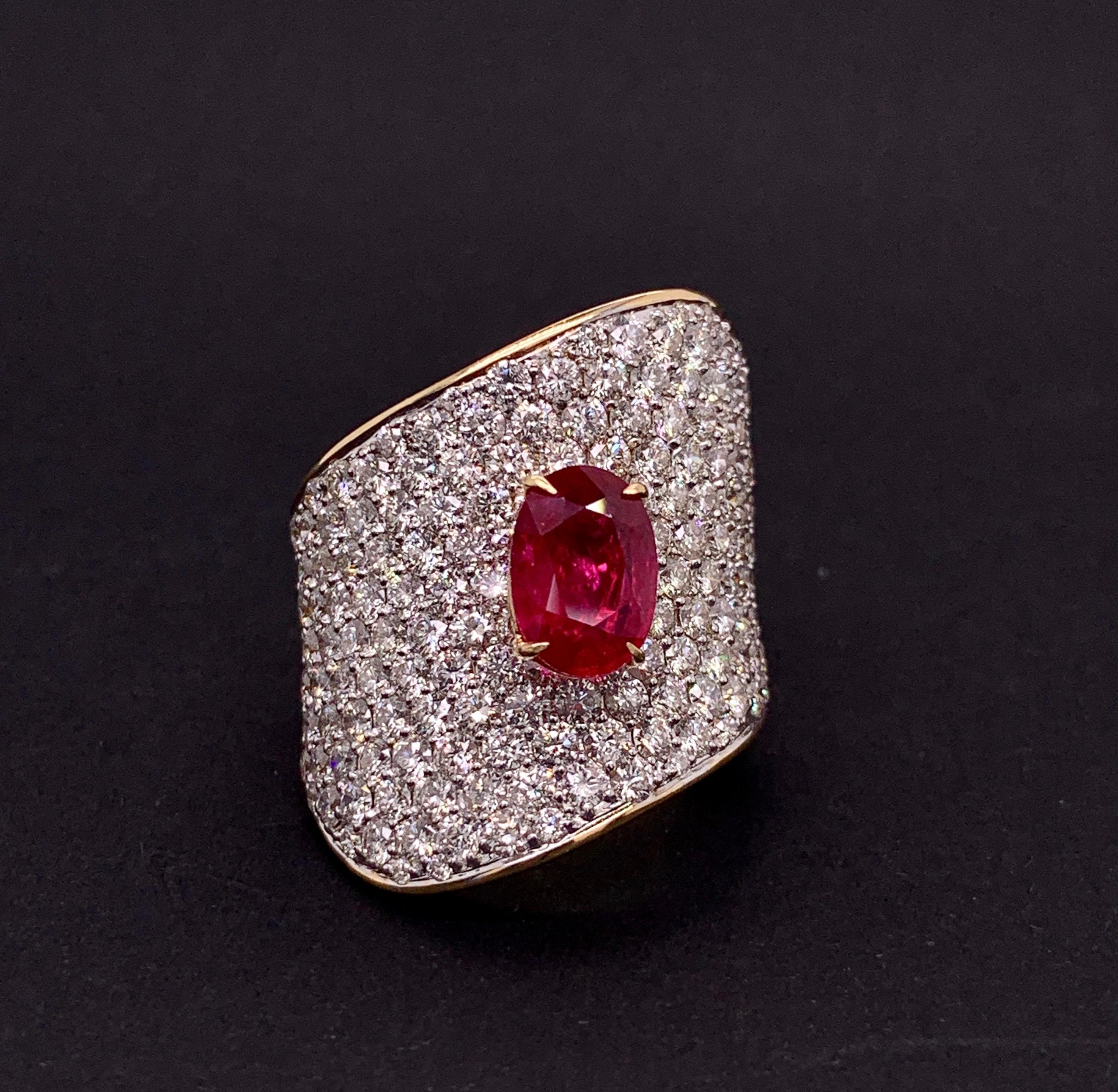 2.02 Carat Unheated Ruby Diamond Cocktail Ring For Sale 1