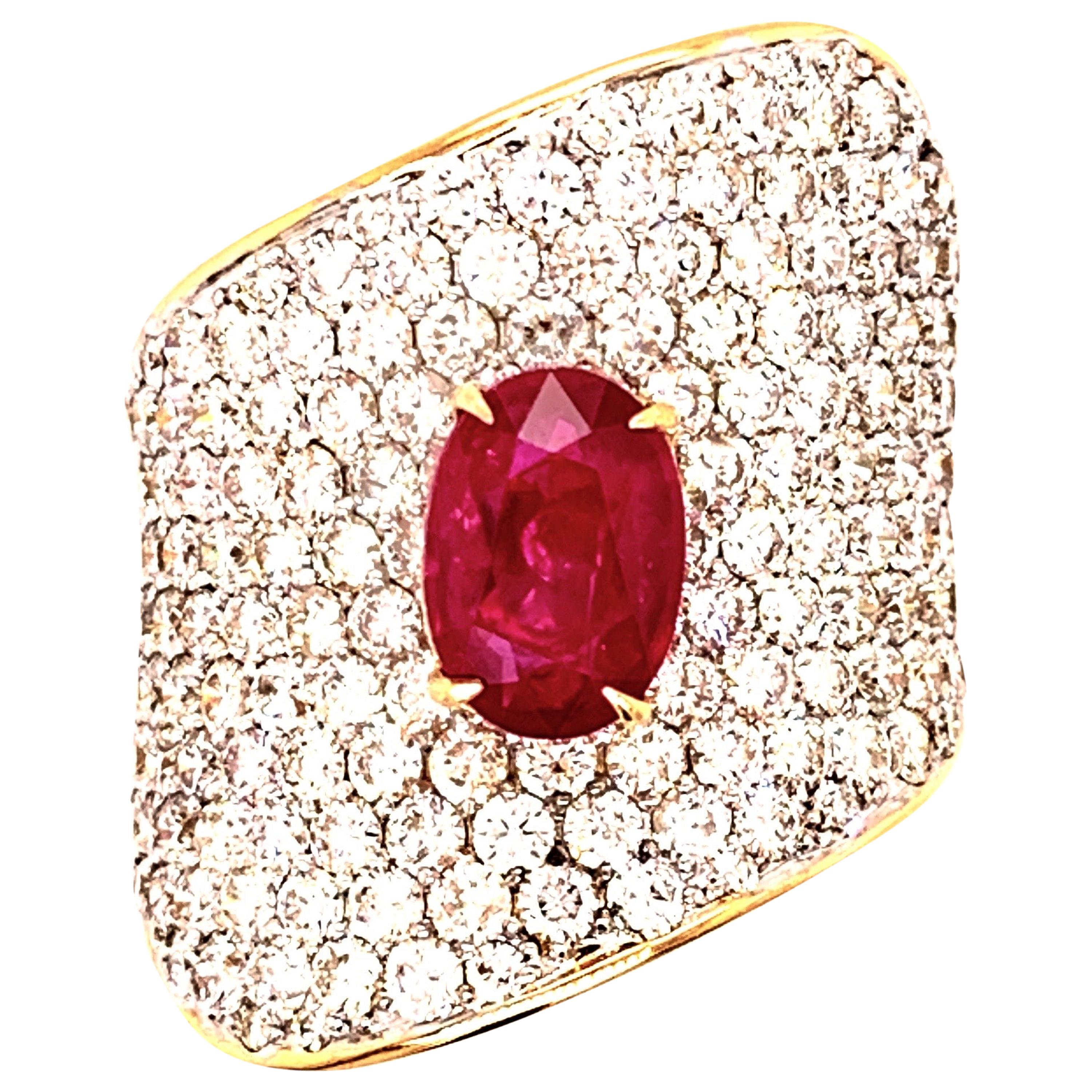 2.02 Carat Unheated Ruby Diamond Cocktail Ring For Sale