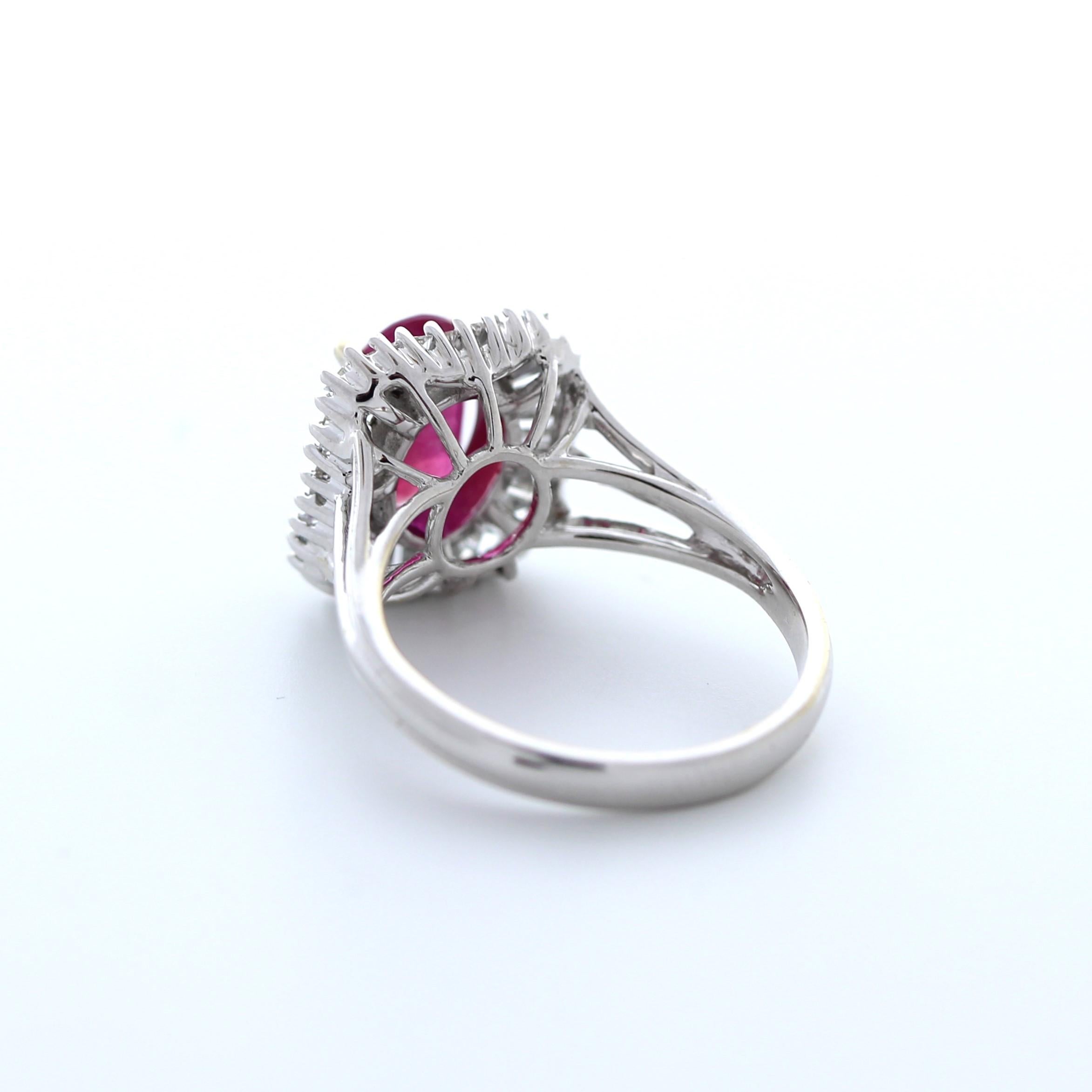 Contemporary 2.02 Carat Weight Oval Shape Ruby & Baguette Diamond Fashion Ring in 18k WG For Sale