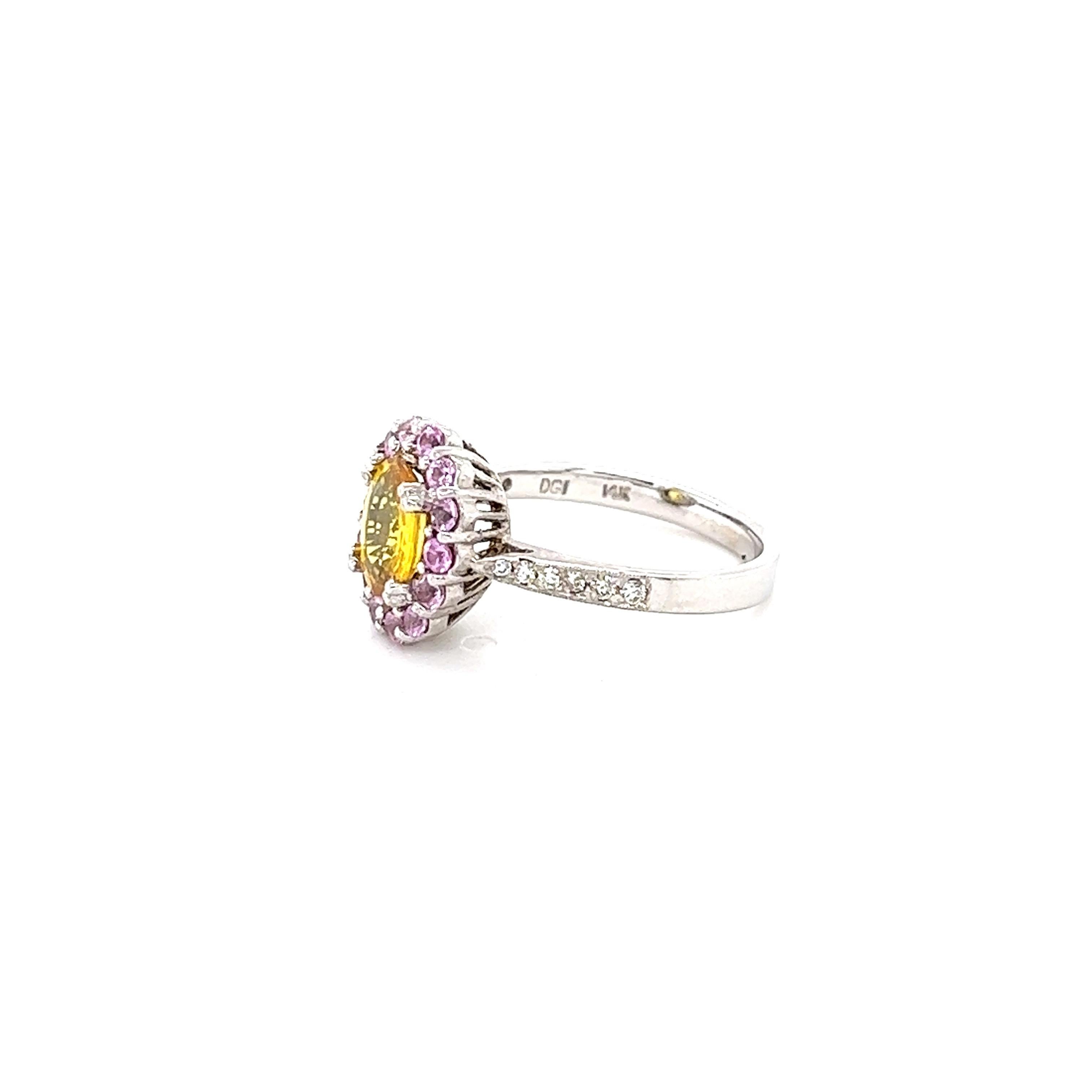Contemporary 2.02 Carat Yellow Sapphire Pink Sapphire Diamond 14 Karat White Gold Ring For Sale
