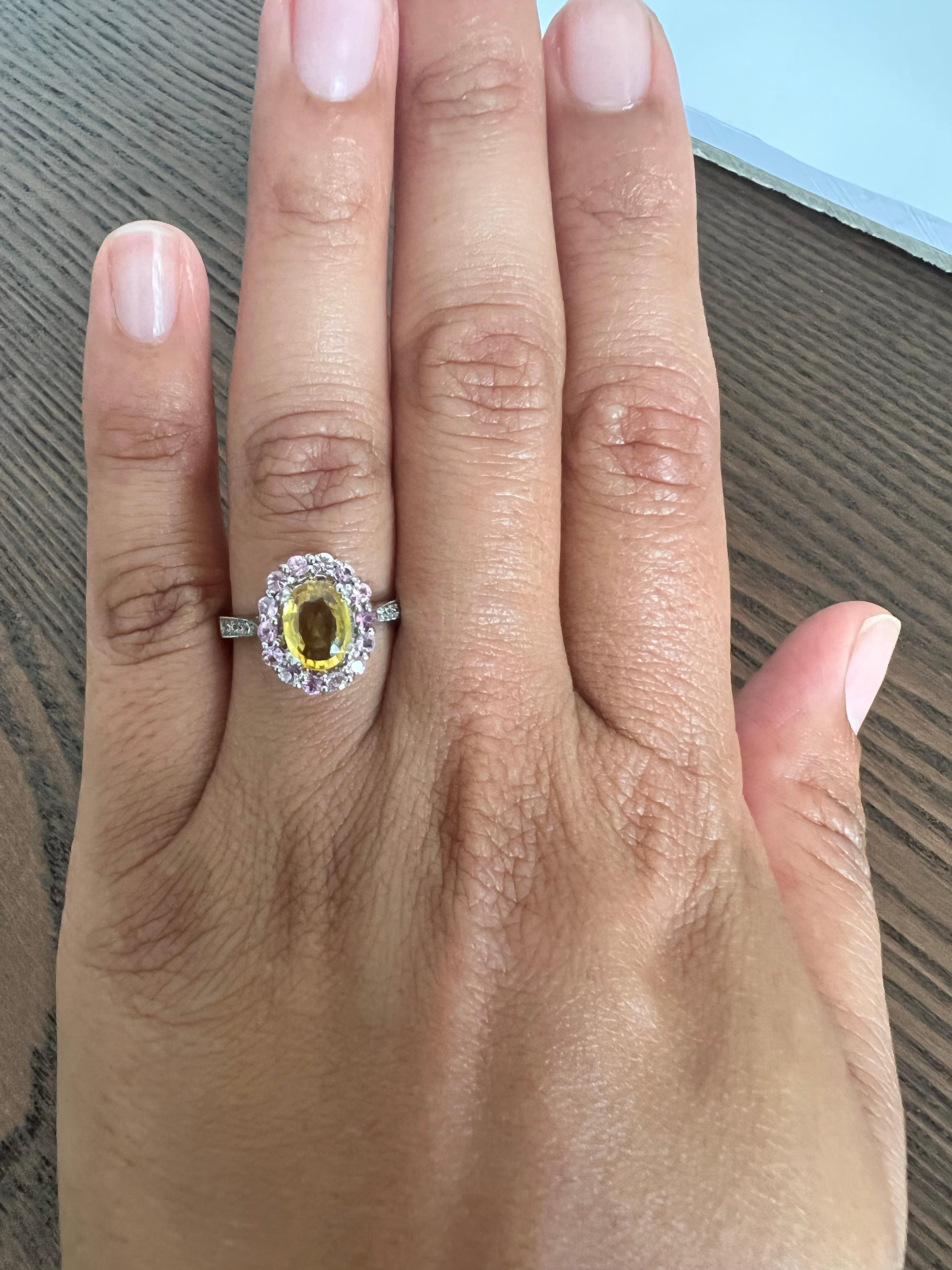 2.02 Carat Yellow Sapphire Pink Sapphire Diamond 14 Karat White Gold Ring In New Condition For Sale In Los Angeles, CA