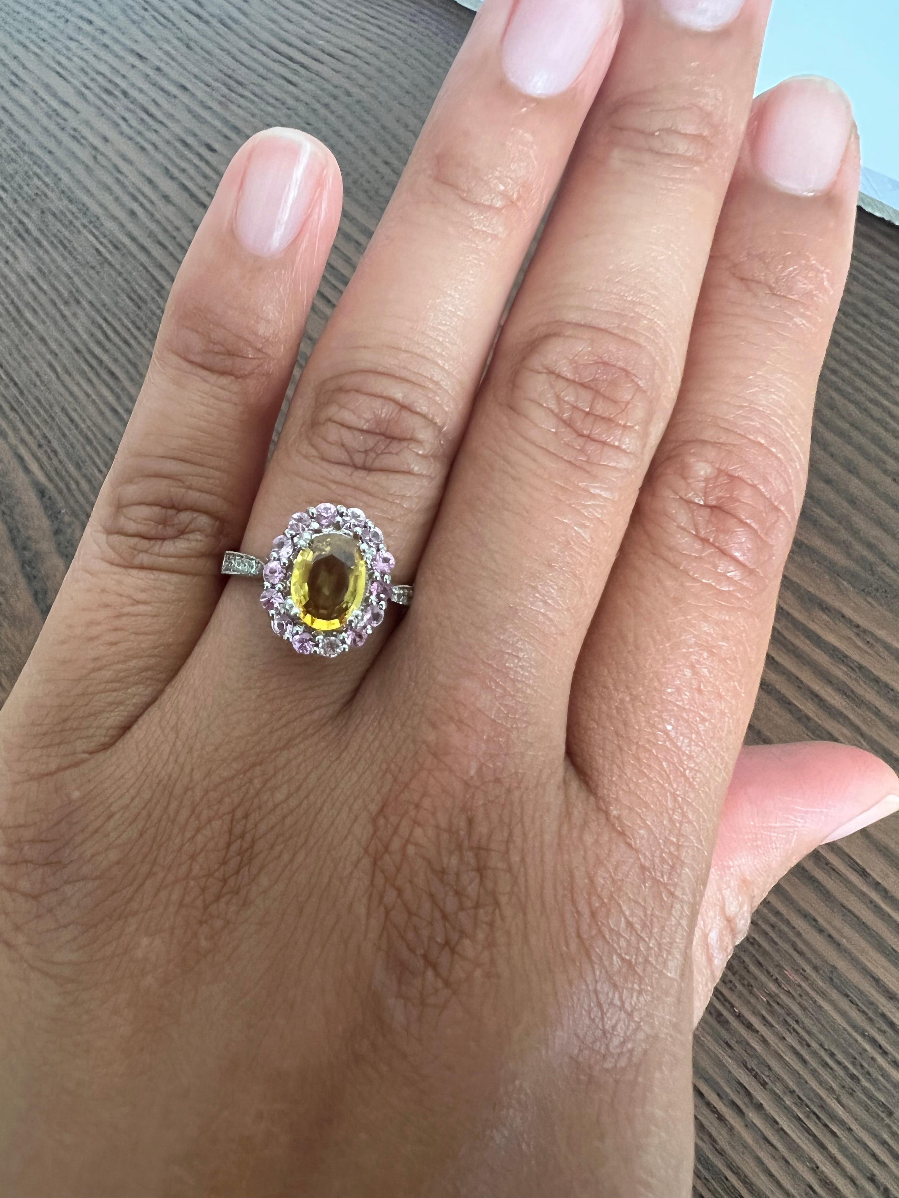 2.02 Carat Yellow Sapphire Pink Sapphire Diamond 14 Karat White Gold Ring For Sale 1