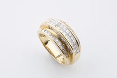 2.02 Carat 14 K Gold Step Band with Princess Cut and Baguettes All Invisible Set