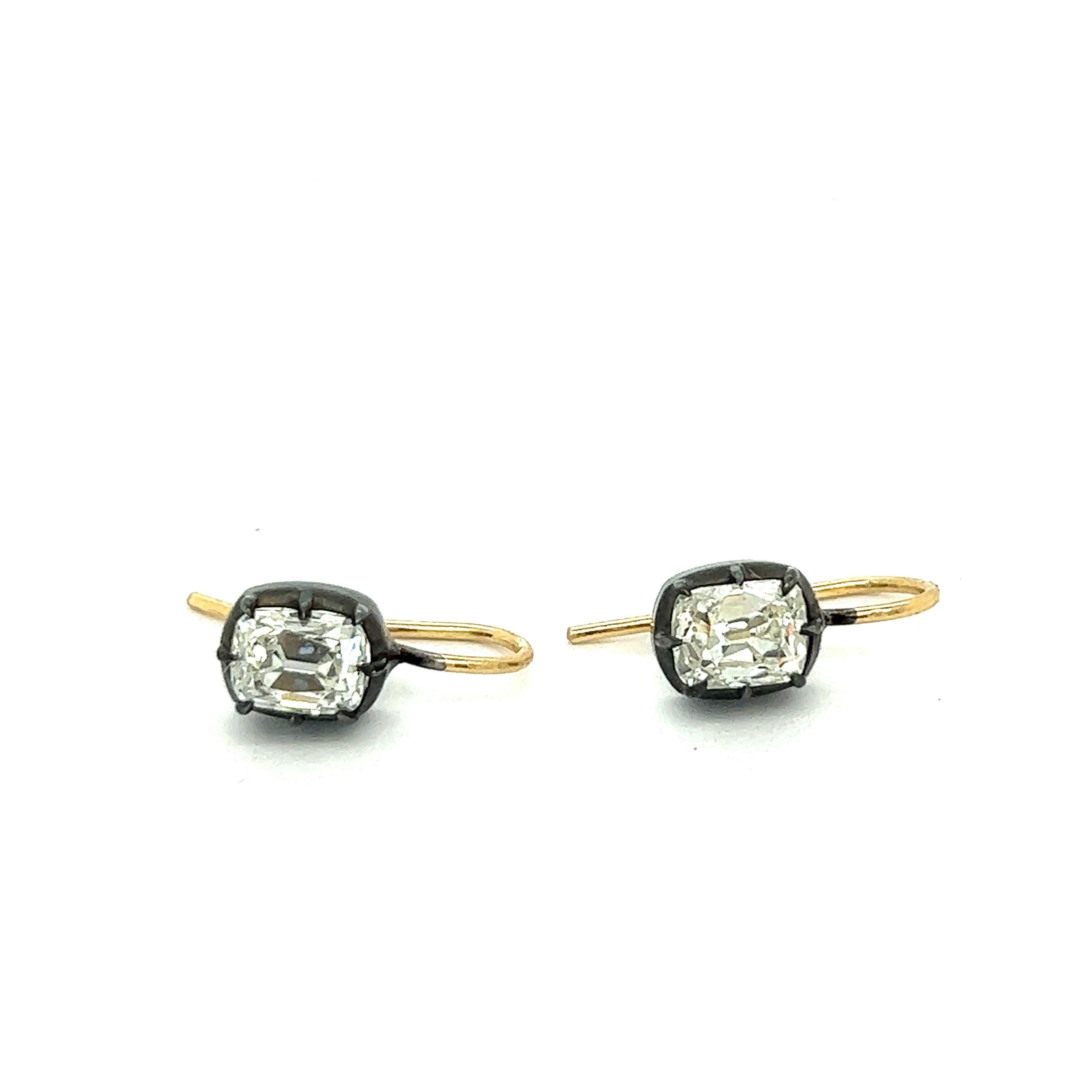 Radiant Cut 2.15 Carat Cushion Cut Silver and Gold Earrings For Sale