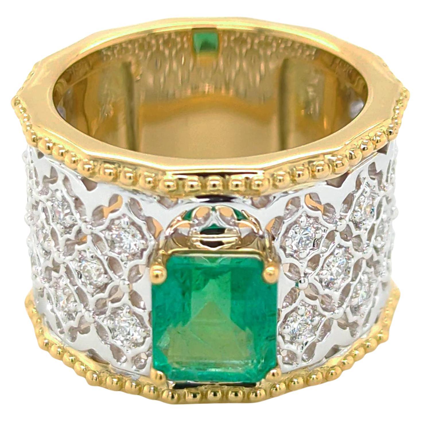 2.02 Carats Emerald and White Diamond White and Yellow Gold Ring