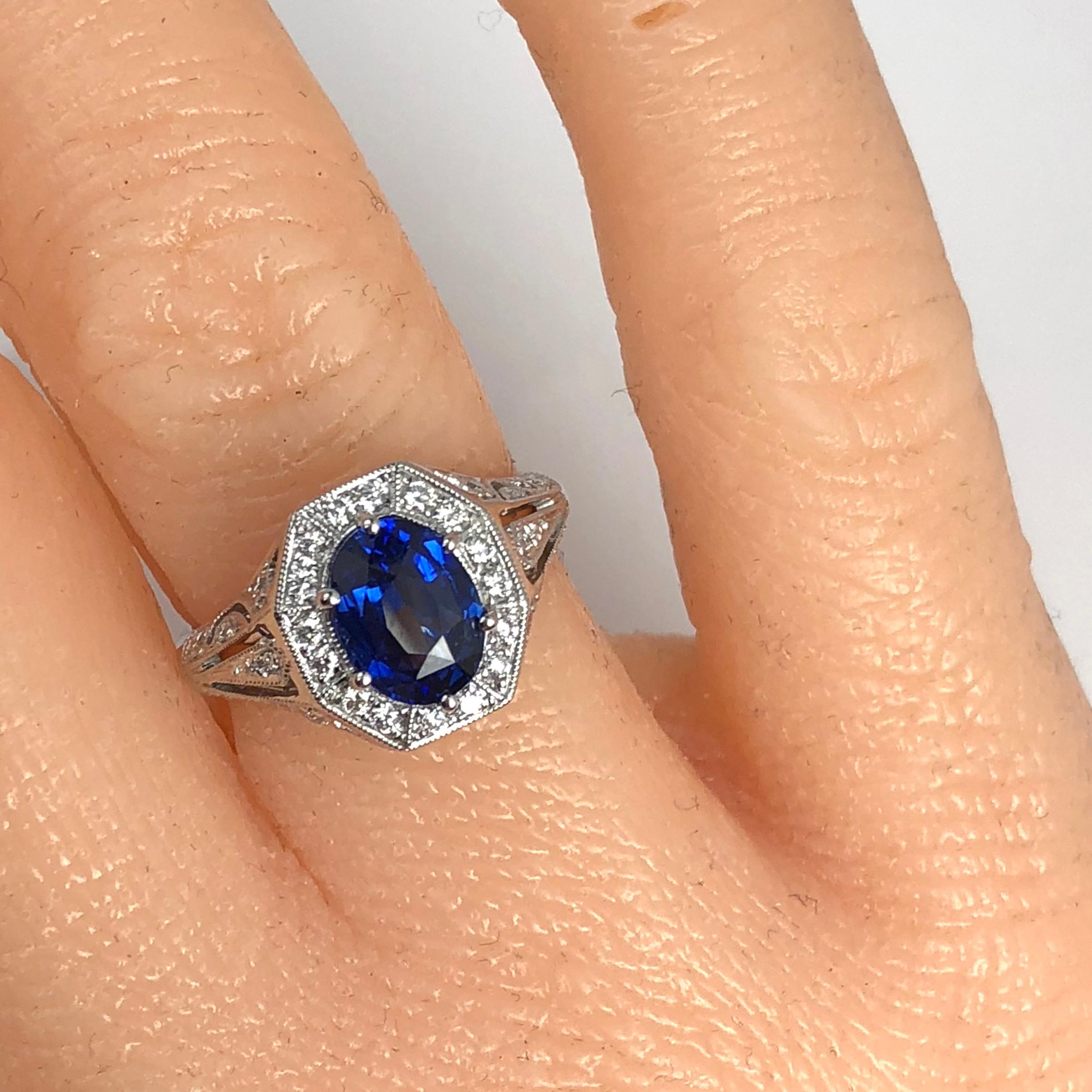 Contemporary DiamondTown 2.02 Carat Oval Cut Fine Blue Sapphire and Diamond Ring