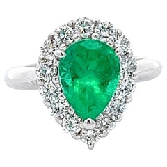 2.02 Carats Pear Shape Cut Emerald Diamond Platinum Halo Ring
