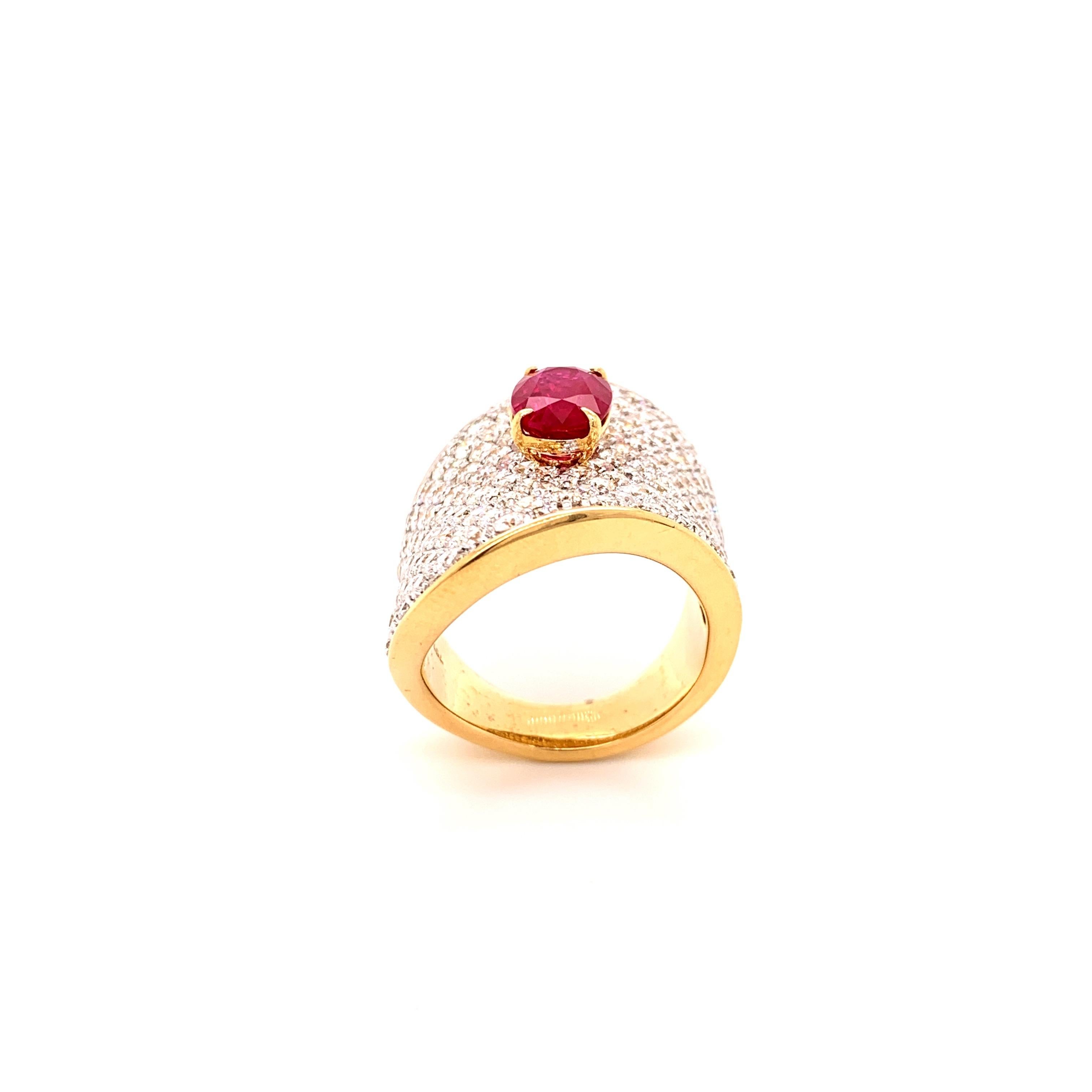 Contemporary 2.02 Carat Unheated Ruby Diamond Cocktail Ring For Sale