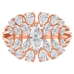 2.02 Ct. Bague de cocktail en or rose 18 carats avec diamants en forme de grappe florale Bijoux de déclaration