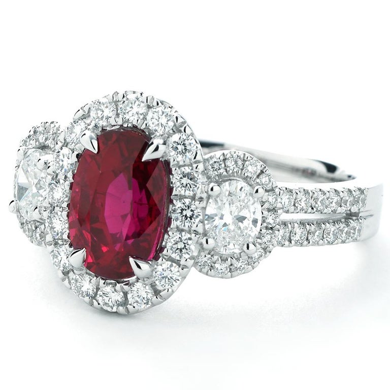 2.02 Ct. Natural Unheated Certified Ruby and Diamond Halo Ring 18K ...