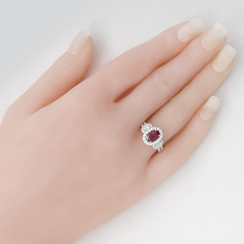 2.02 Ct. Natural Unheated Certified Ruby & Diamond Halo Ring 18K White Gold In New Condition For Sale In Chicago, IL