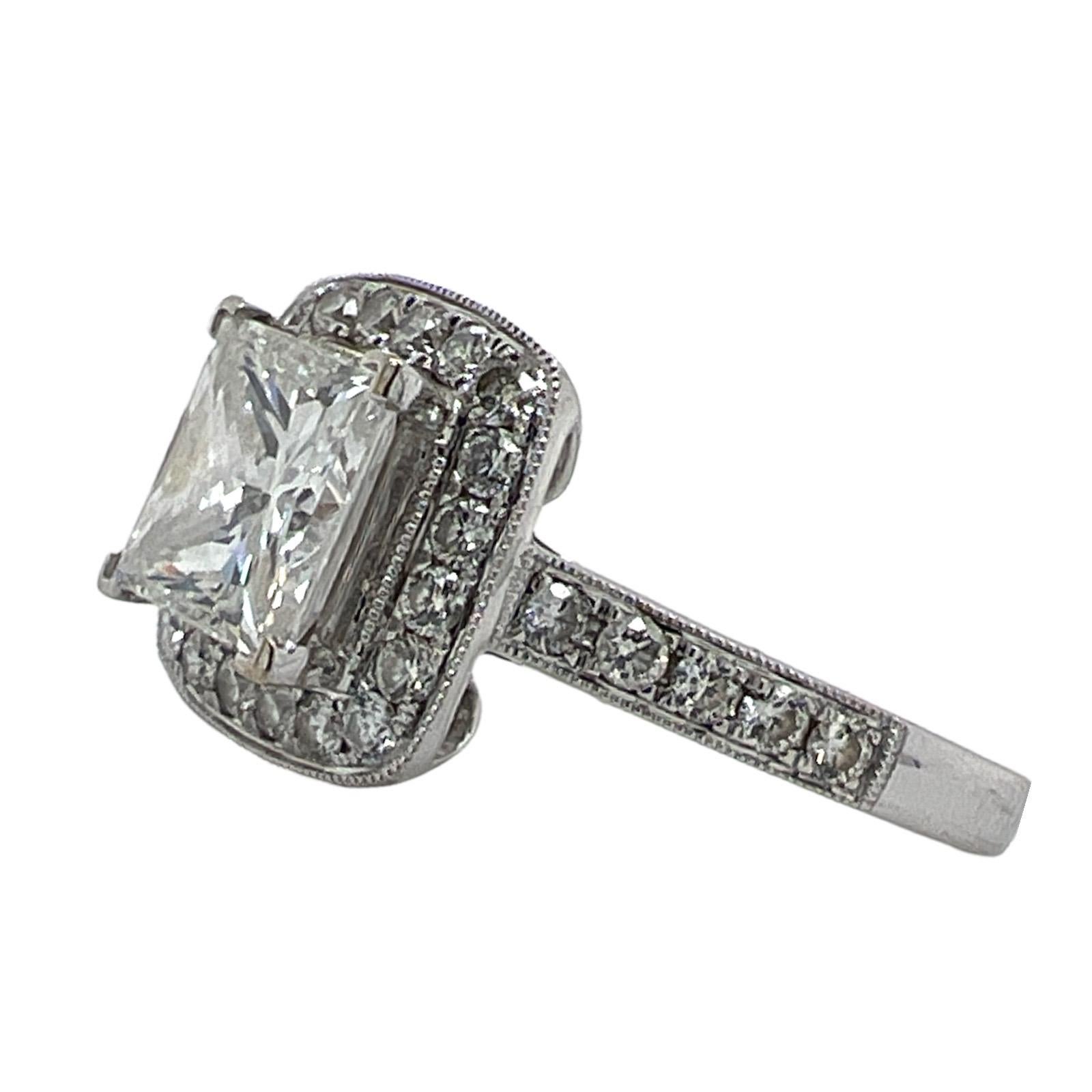 Modern 2.02 Ct Princess Cut Diamond Engagement Ring GIA G/VS1 Halo 18 KWG Mounting