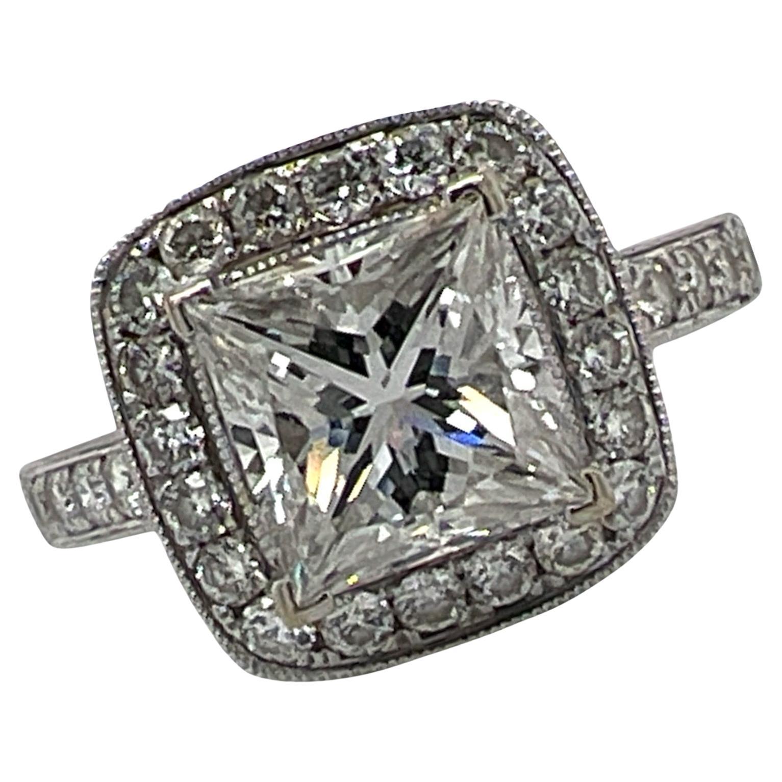 2.02 Ct Princess Cut Diamond Engagement Ring GIA G/VS1 Halo 18 KWG Mounting