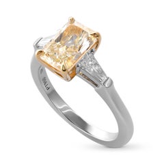 2.02 cts CS GIA Certified Light Yellow Radiant Three-stone Diamond Ring