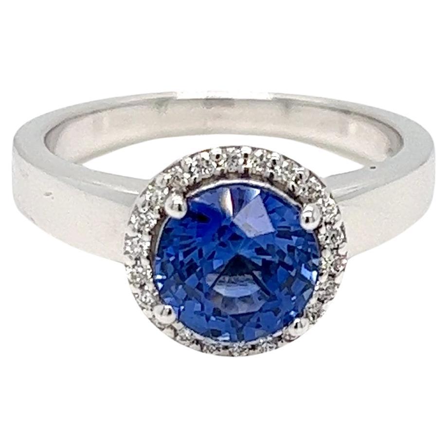 2.02 Cts Sapphire Solitaire Halo Ring with Diamonds in 14K Gold  For Sale