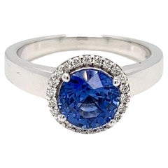 Used 2.02 Cts Sapphire Solitaire Halo Ring with Diamonds in 14K Gold 